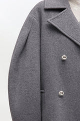 GANNI On Sale Grey Wool Oversized Midi Peacoat