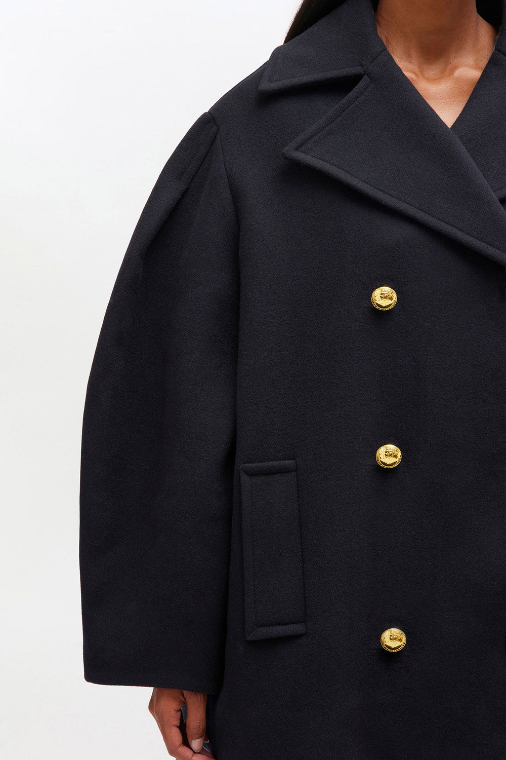 GANNI For Sale Dark Blue Wool Oversized Midi Peacoat