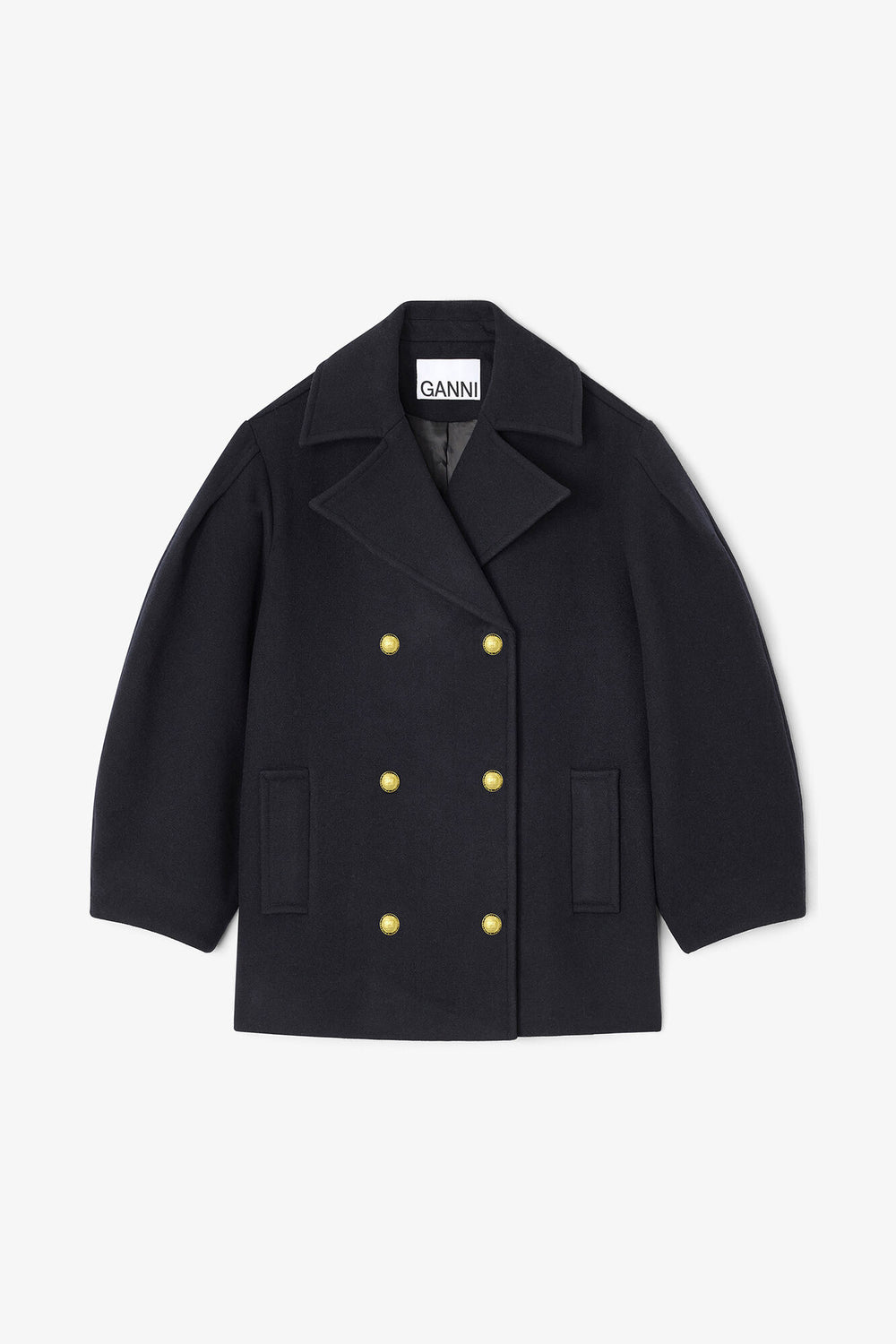 GANNI For Sale Dark Blue Wool Oversized Midi Peacoat