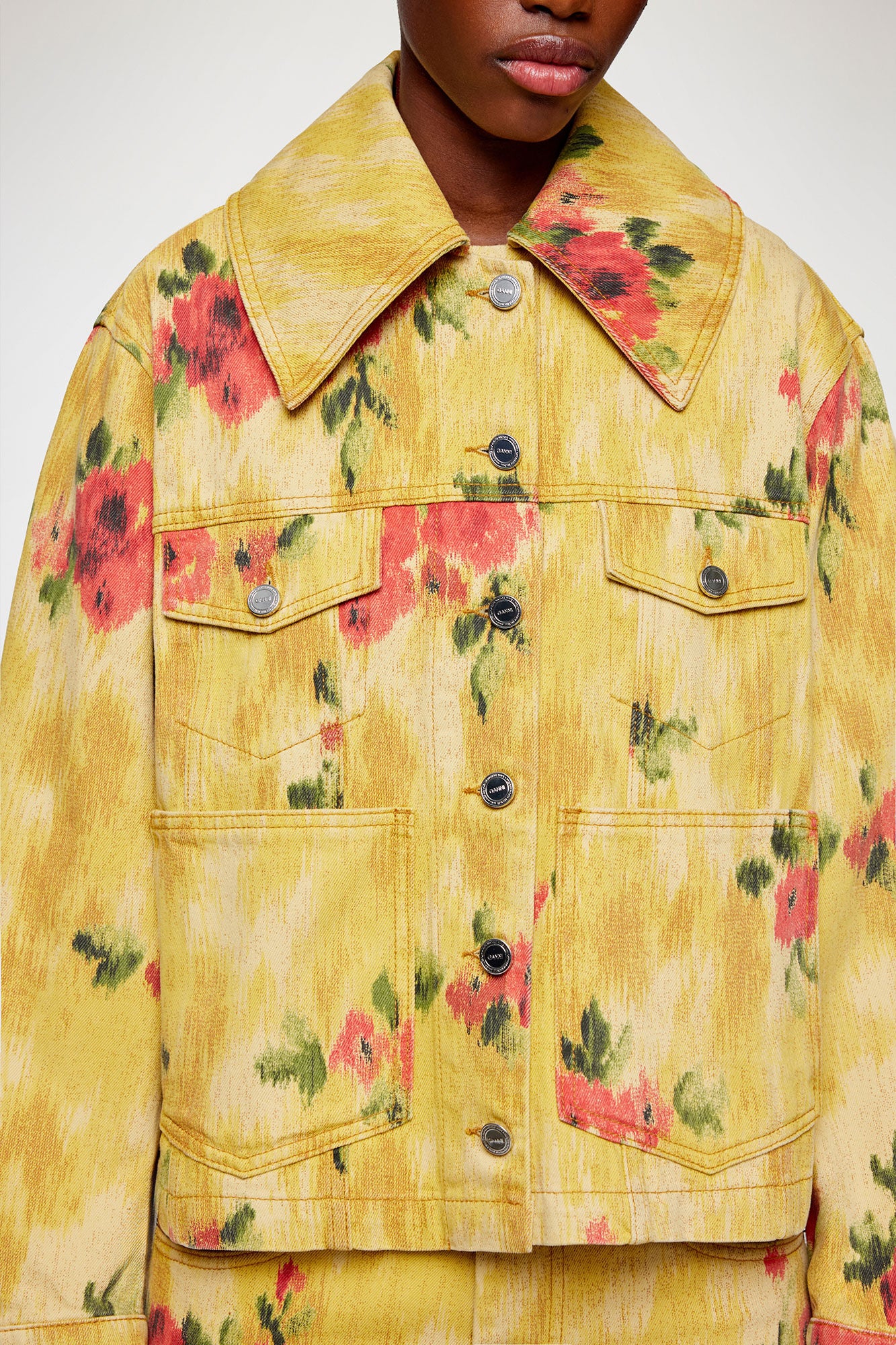 GANNI New Jacket in Printed Denim