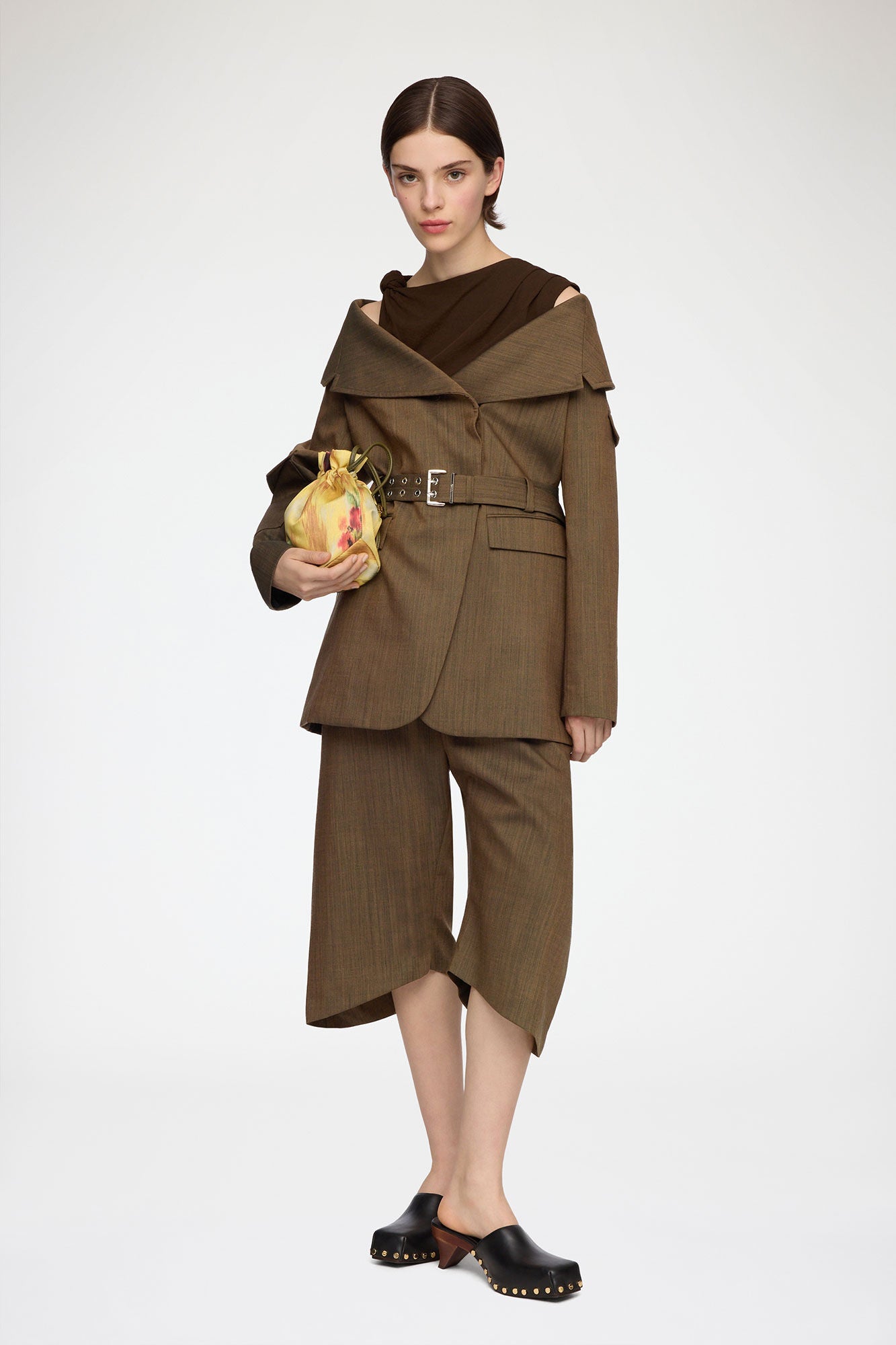 GANNI us Blazer in Brown Wool Melange