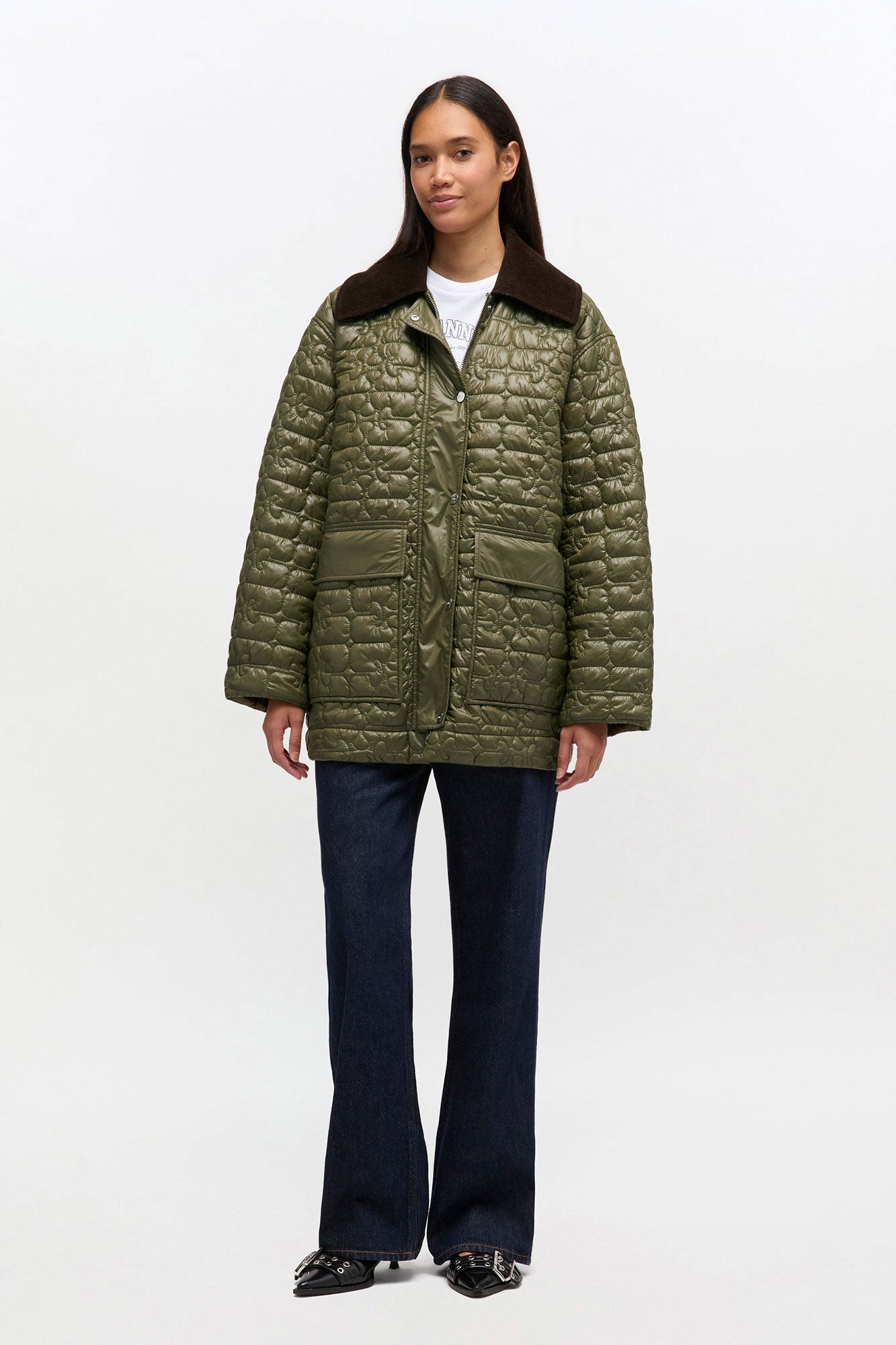 GANNI Sale Shiny Quilt Midi Jacket