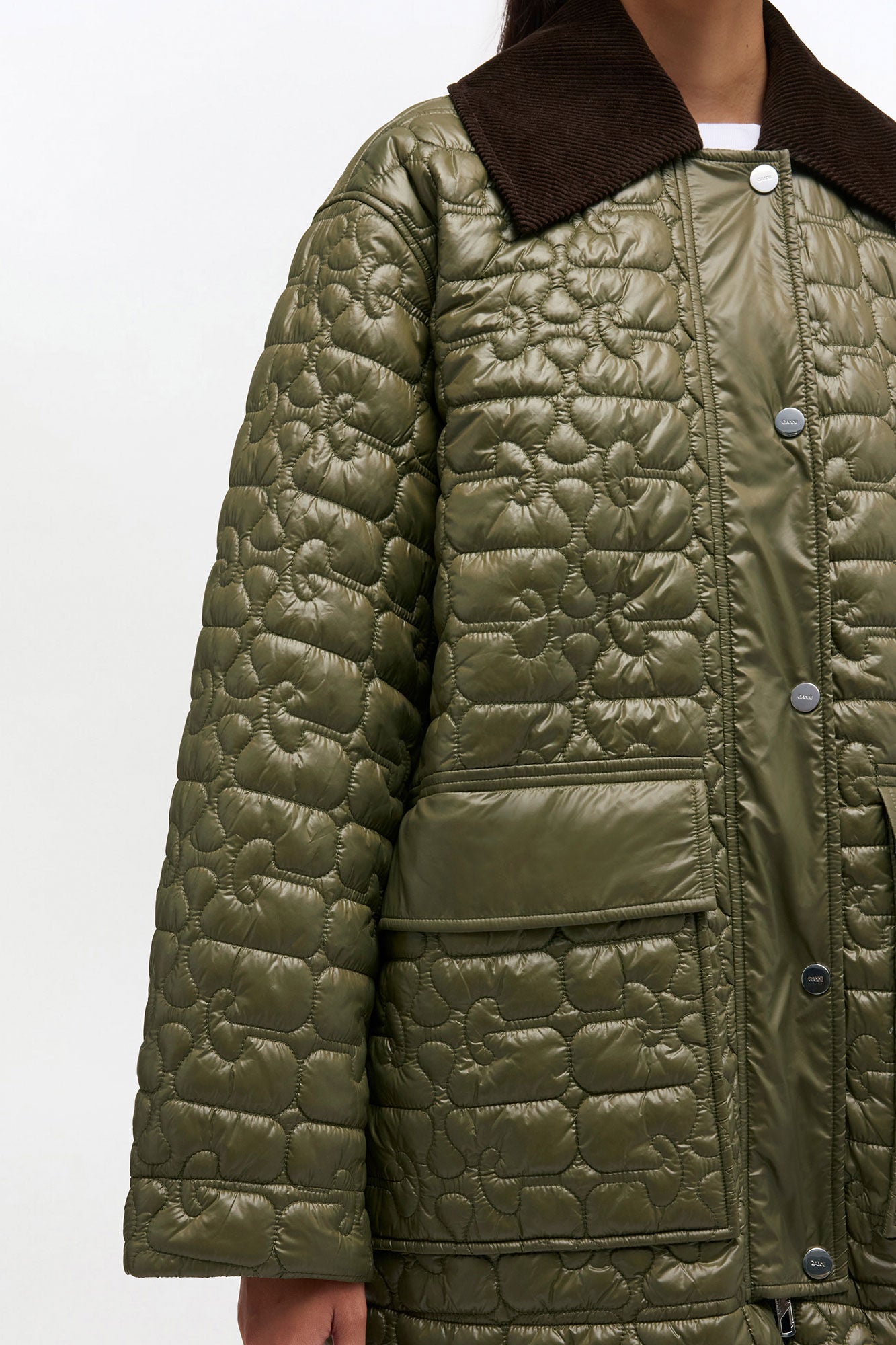 GANNI Sale Shiny Quilt Midi Jacket