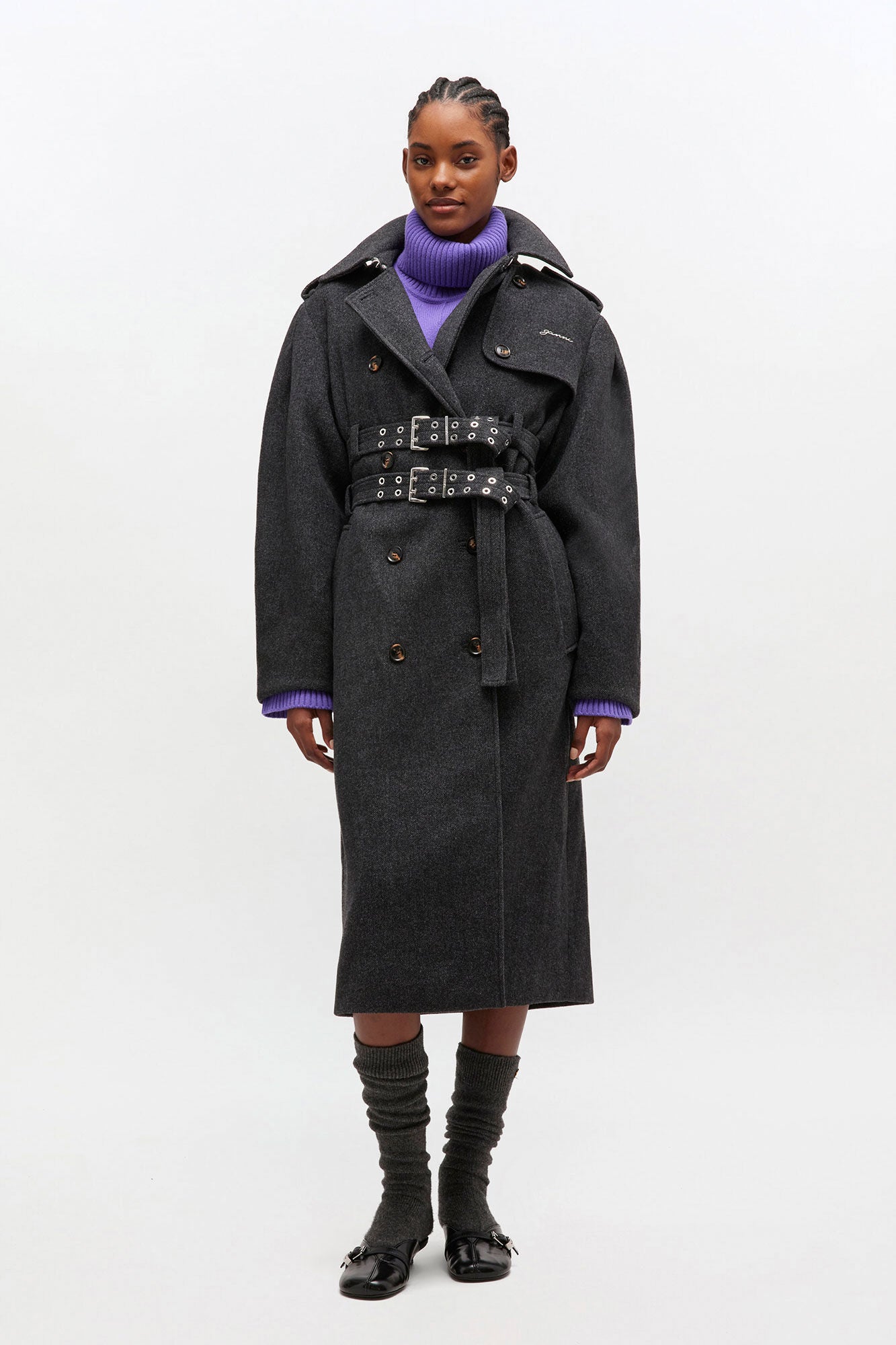GANNI Hot Sale Wool Trench Coat