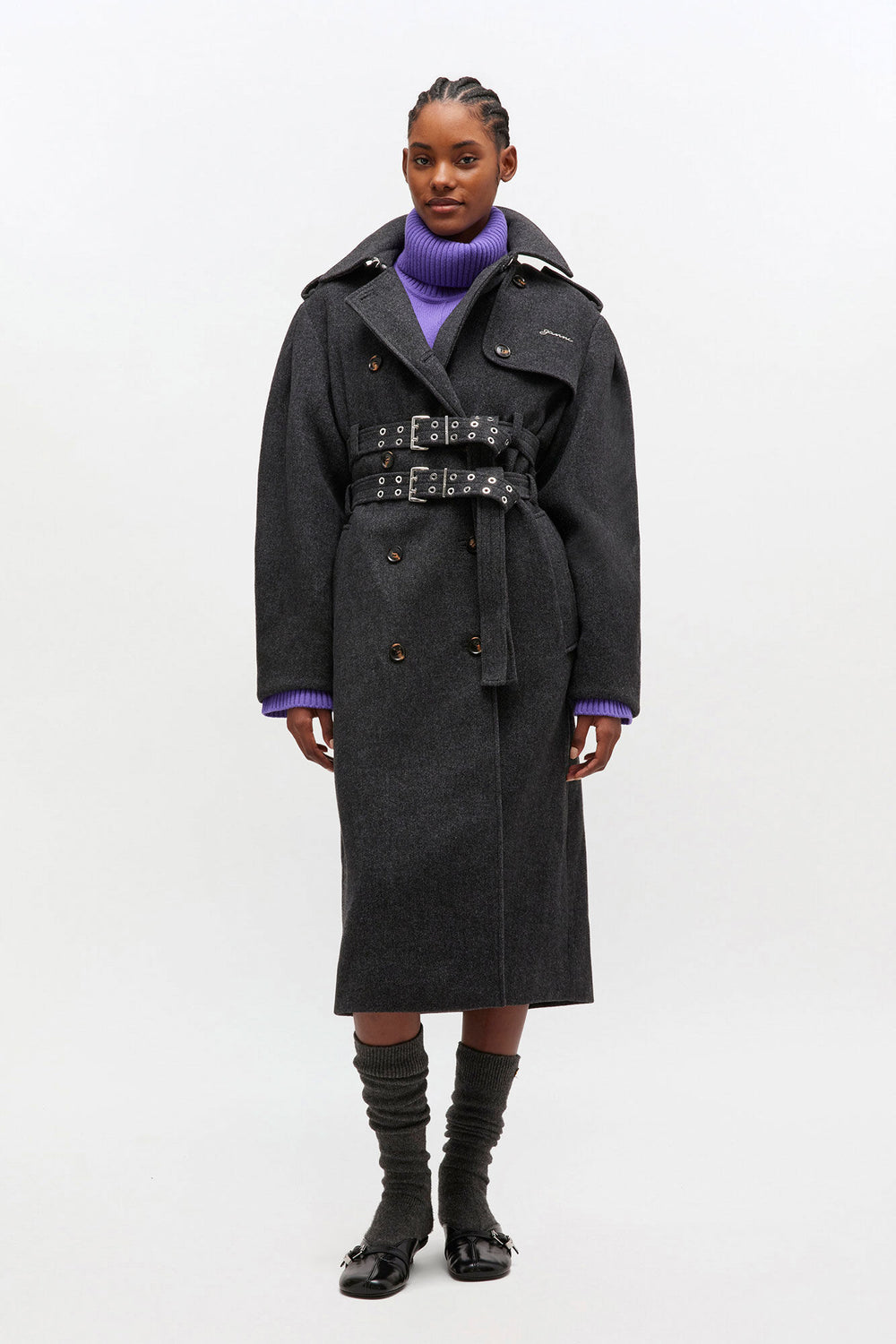GANNI Hot Sale Wool Trench Coat