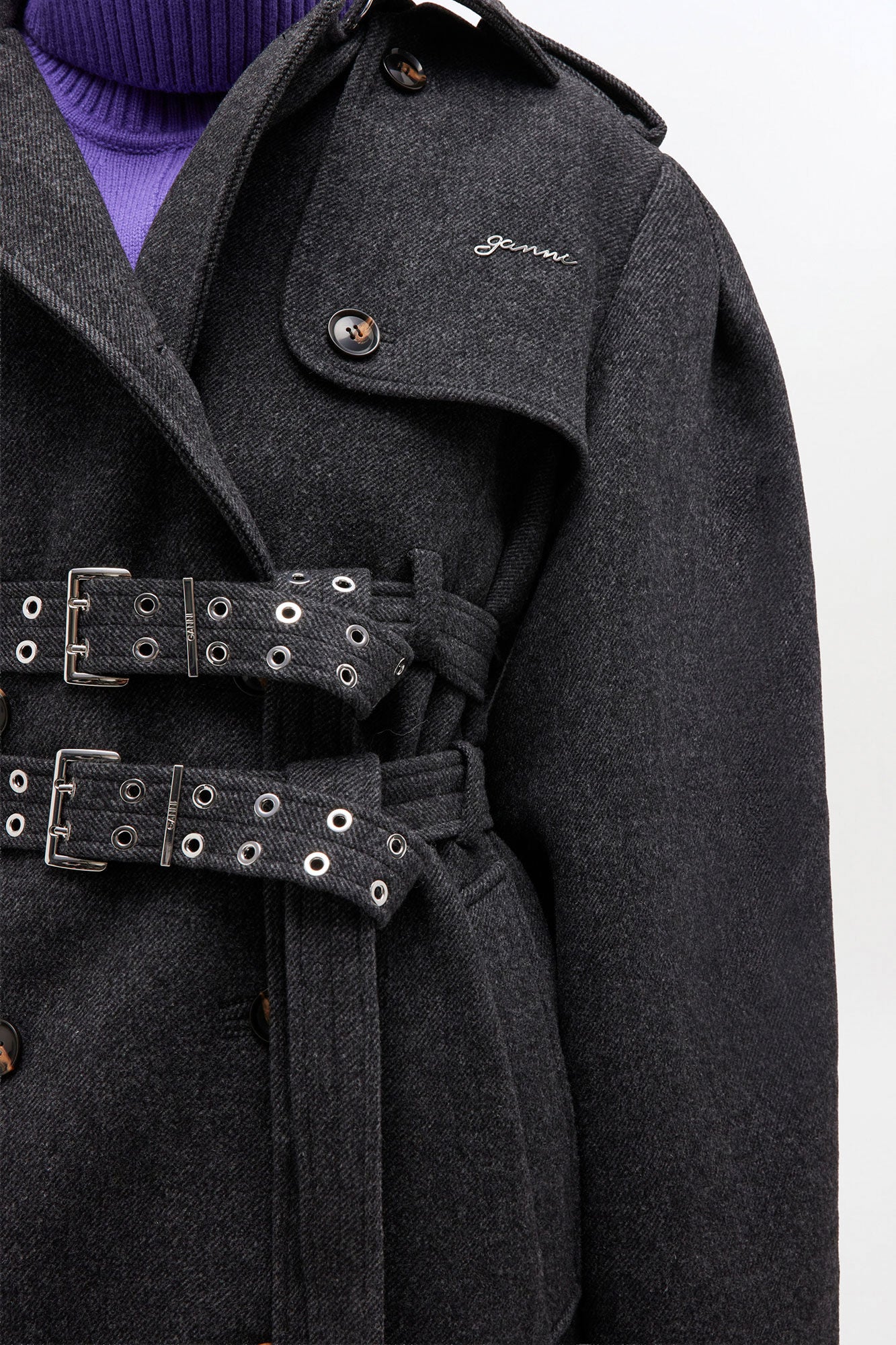 GANNI Hot Sale Wool Trench Coat