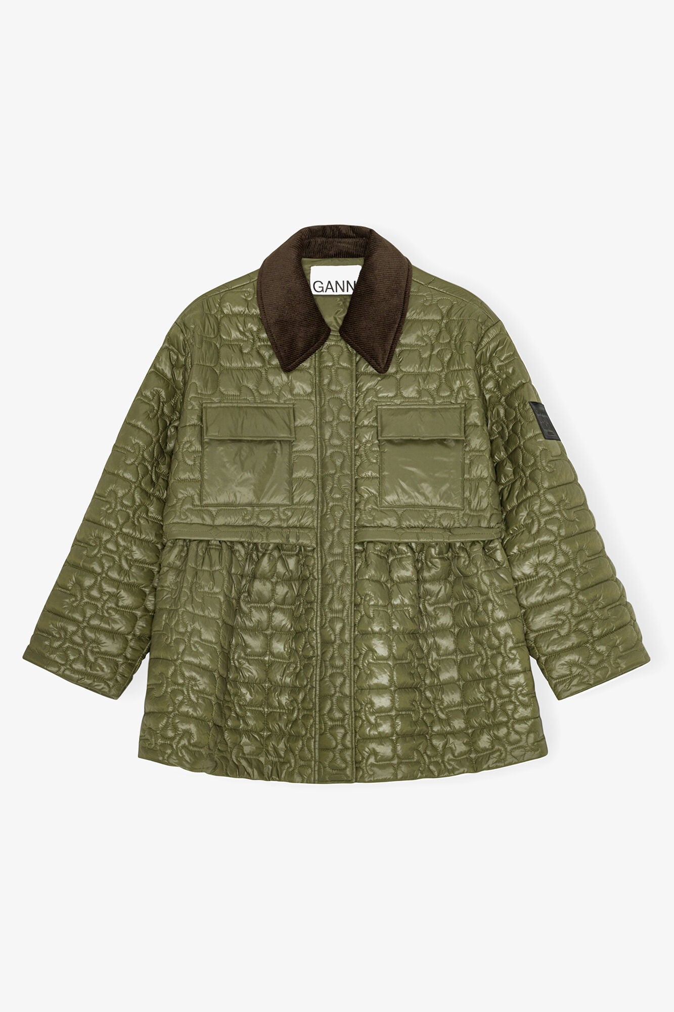GANNI On Sale Green Quilt Midi Jacket