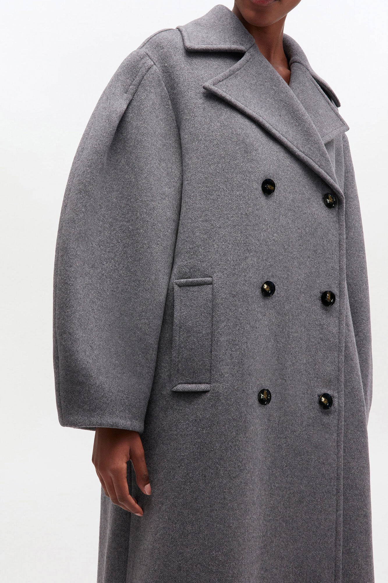 GANNI Outlet Grey Wool Oversized Long Peacoat