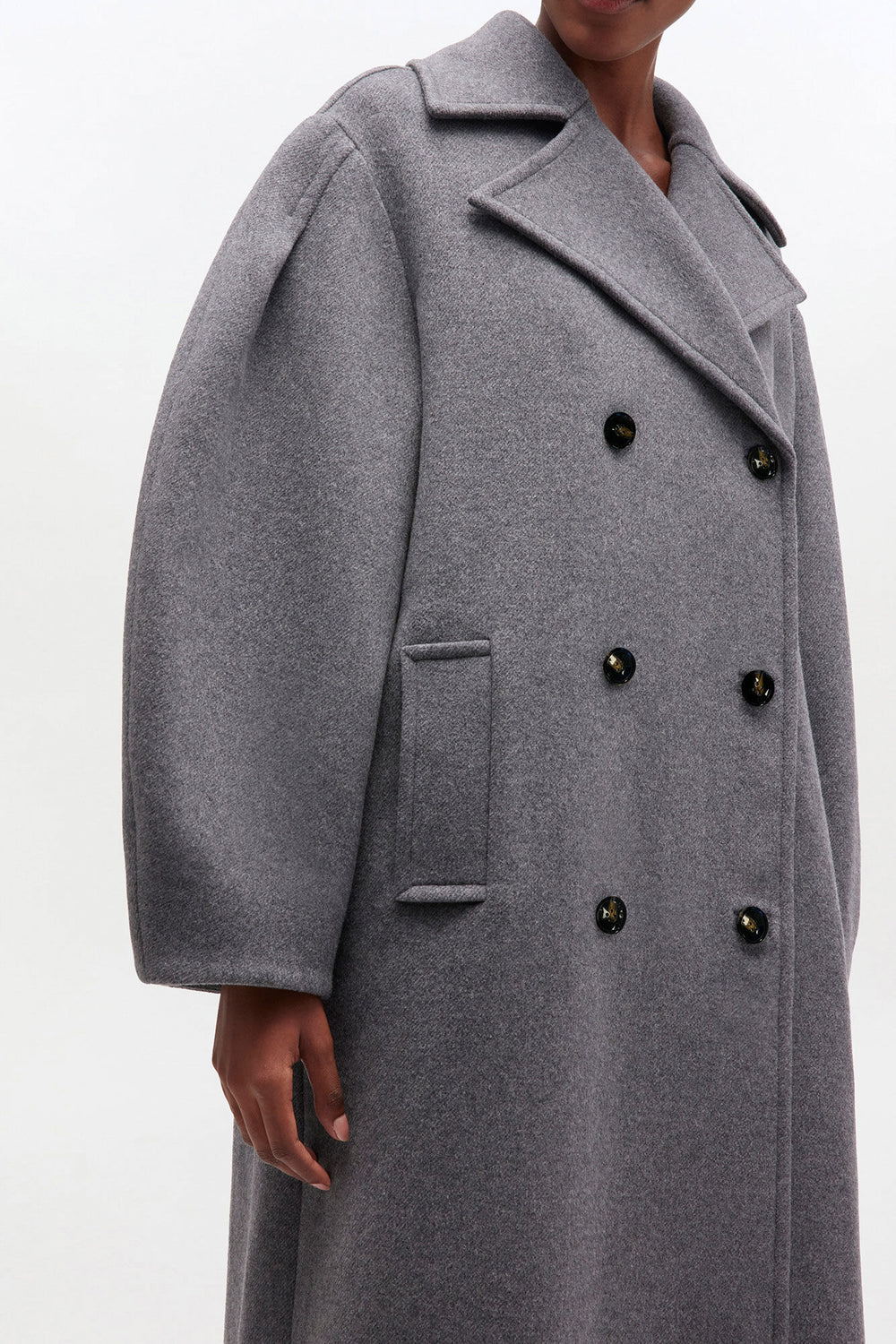GANNI Outlet Grey Wool Oversized Long Peacoat