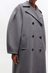 GANNI Outlet Grey Wool Oversized Long Peacoat
