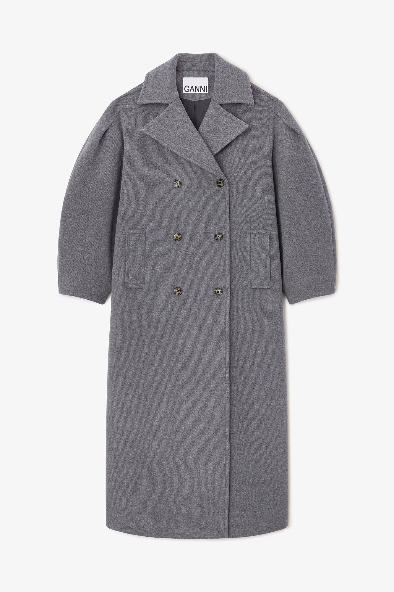 GANNI Outlet Grey Wool Oversized Long Peacoat