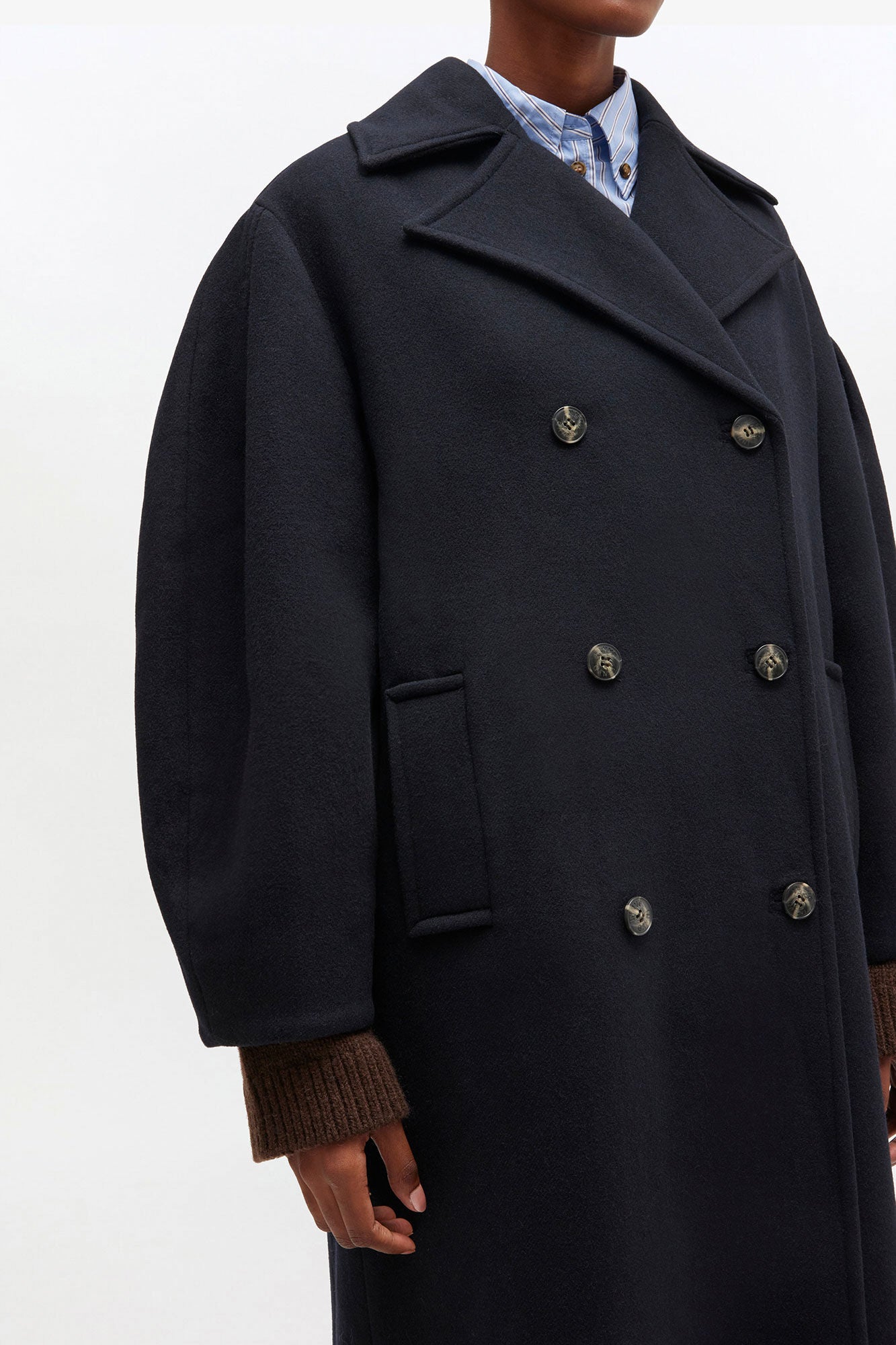 GANNI Hot Sale Dark Blue Wool Oversized Long Peacoat