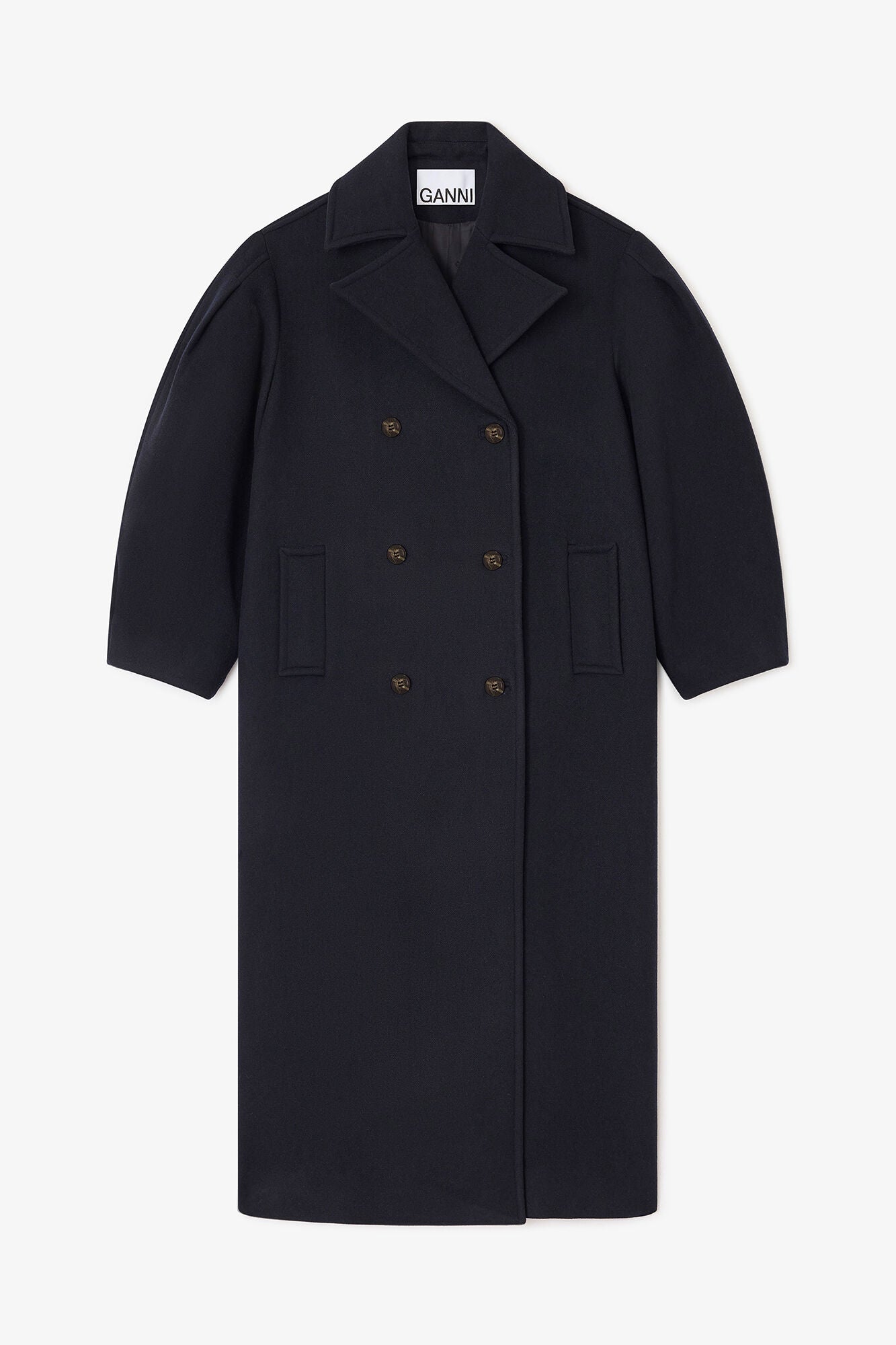 GANNI Hot Sale Dark Blue Wool Oversized Long Peacoat