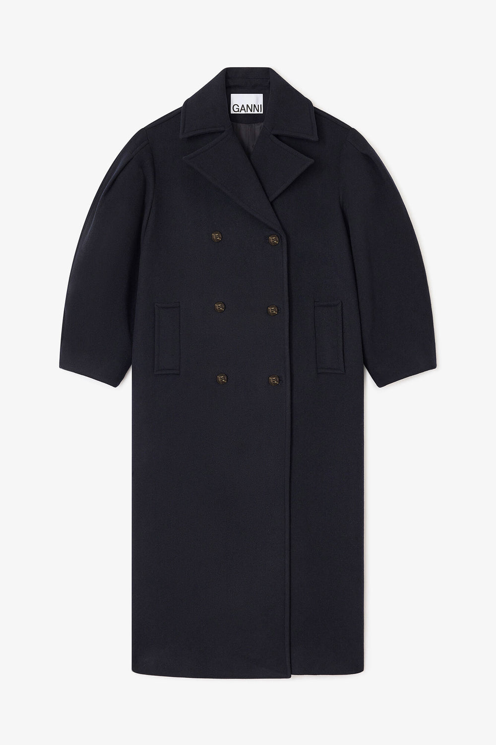 GANNI Hot Sale Dark Blue Wool Oversized Long Peacoat