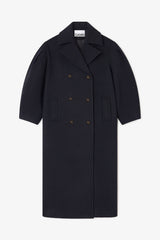 GANNI Hot Sale Dark Blue Wool Oversized Long Peacoat