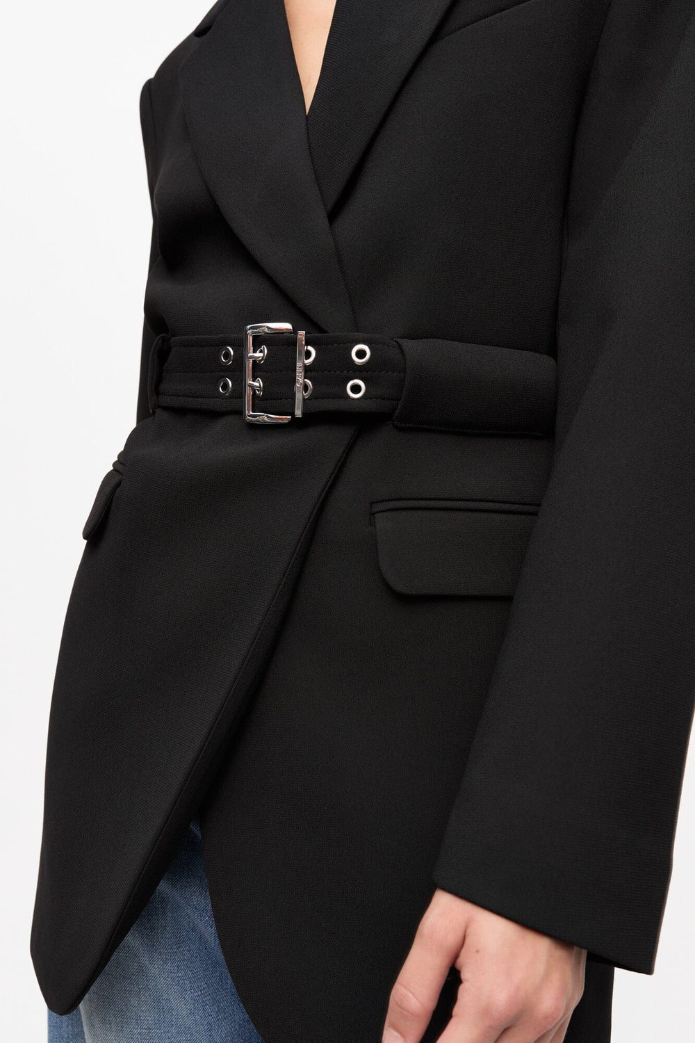 GANNI Sale Black Bonded Crepe Blazer