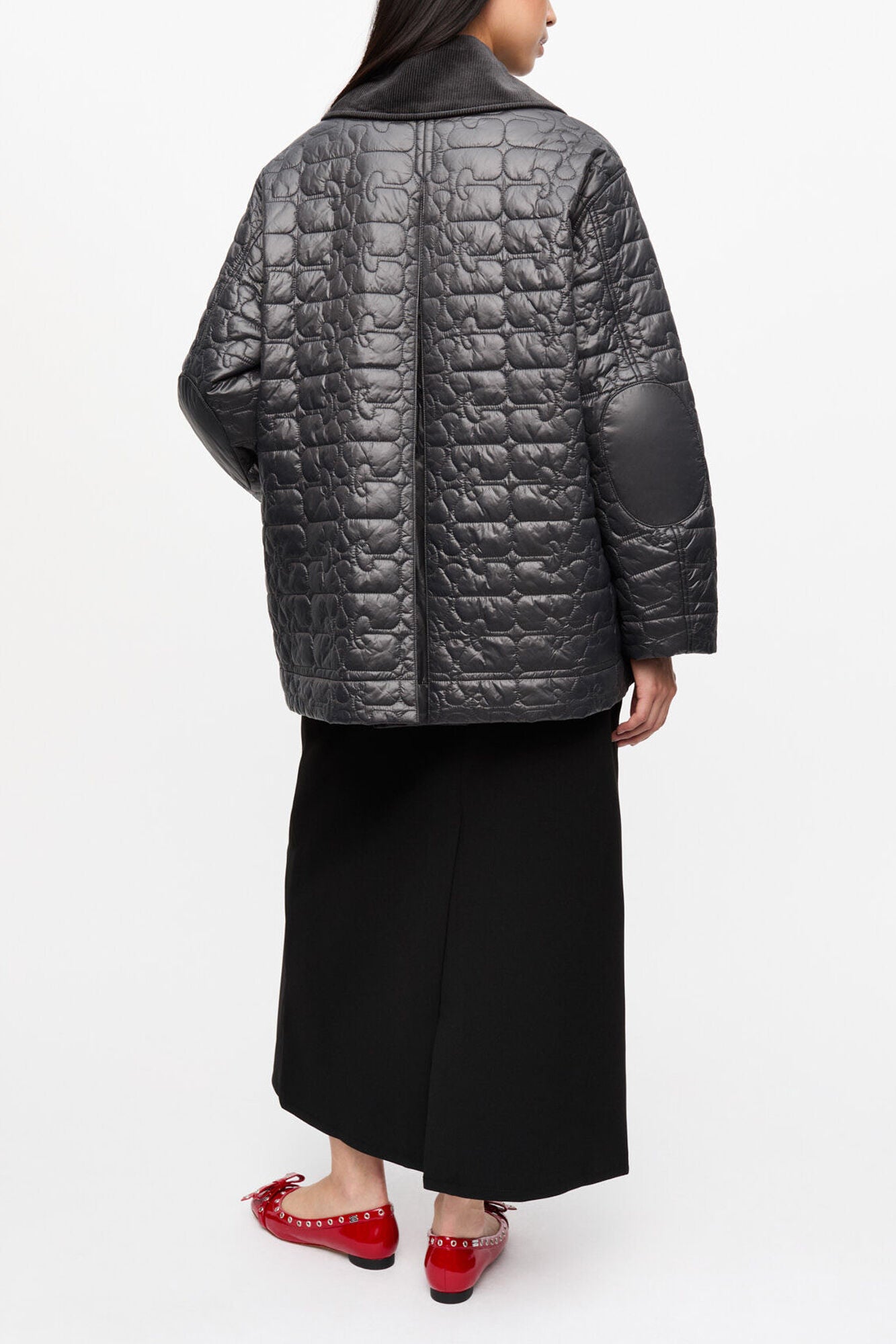 GANNI Discount Black Shiny Quilt Midi Jacket