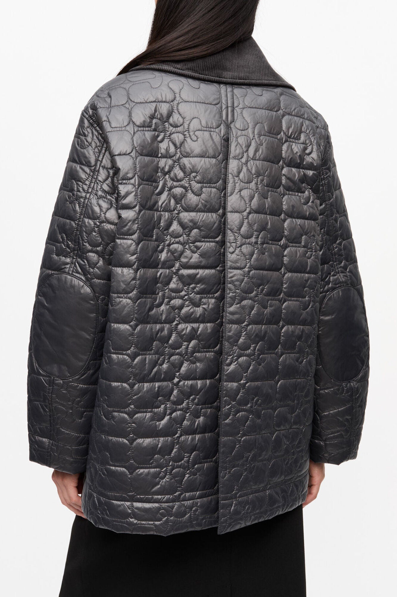 GANNI Discount Black Shiny Quilt Midi Jacket