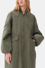 GANNI Outlet Green Tech Seersucker Oversized Shell Coat
