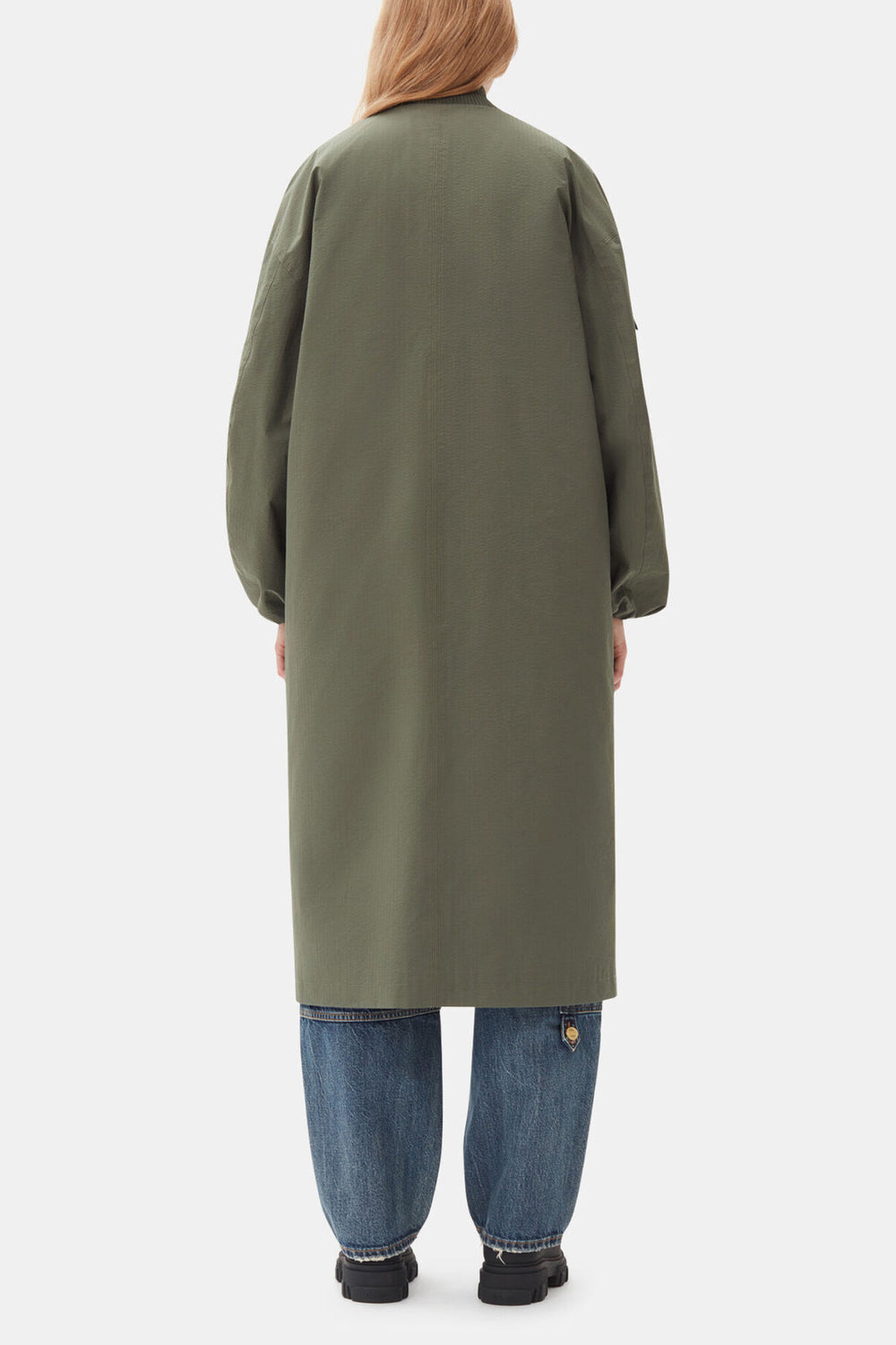 GANNI Outlet Green Tech Seersucker Oversized Shell Coat