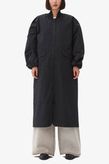 GANNI Hot Sale Black Tech Seersucker Oversized Shell Coat