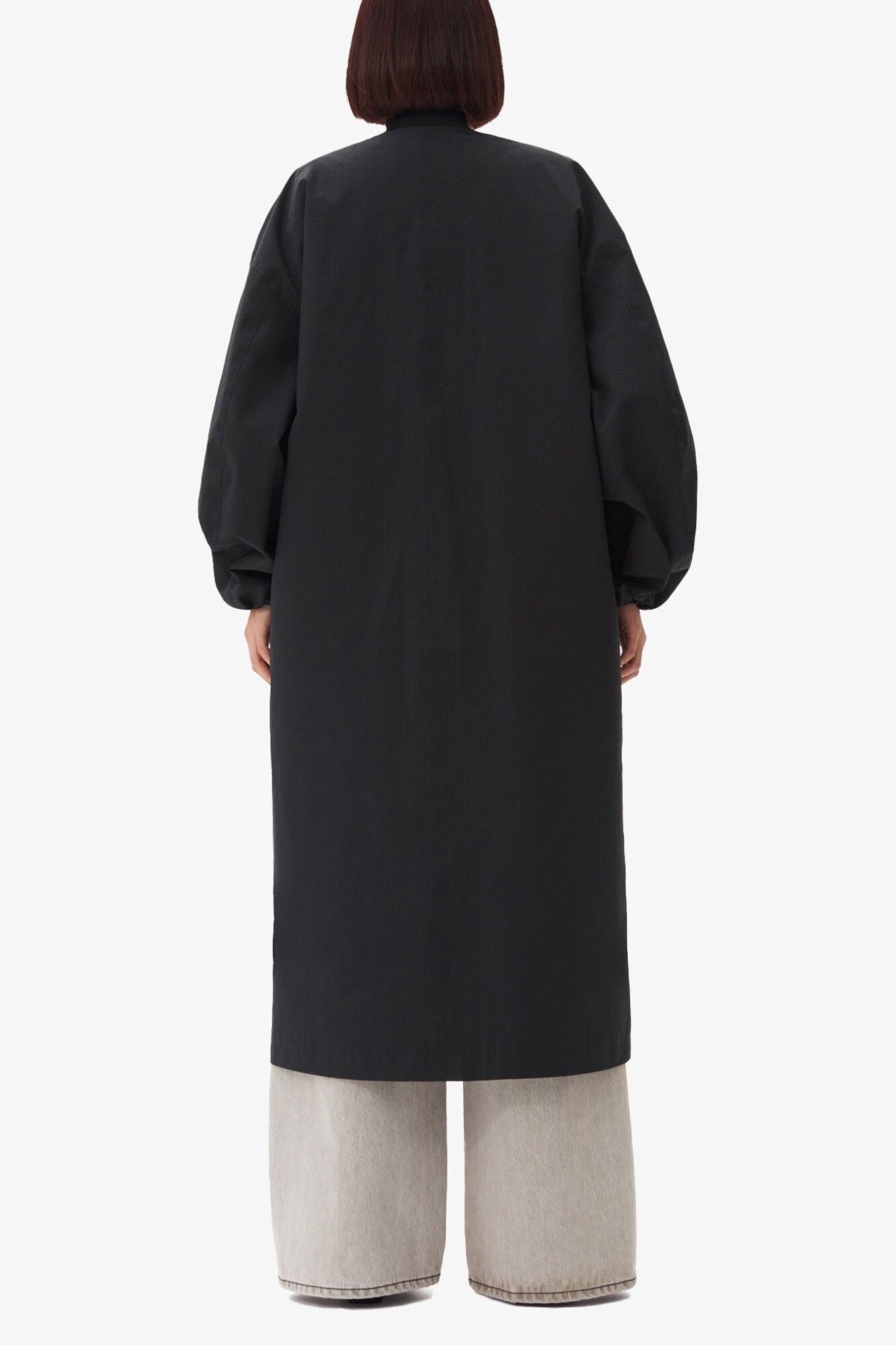 GANNI Hot Sale Black Tech Seersucker Oversized Shell Coat
