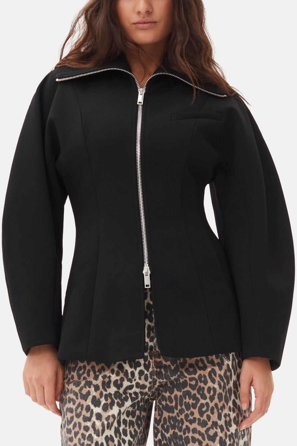 GANNI New Black Bonded Crepe Curve Sleeve Jacket