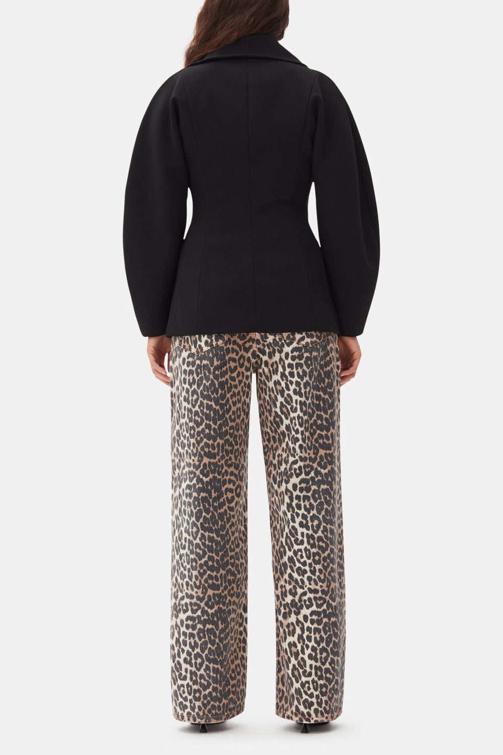 GANNI New Black Bonded Crepe Curve Sleeve Jacket