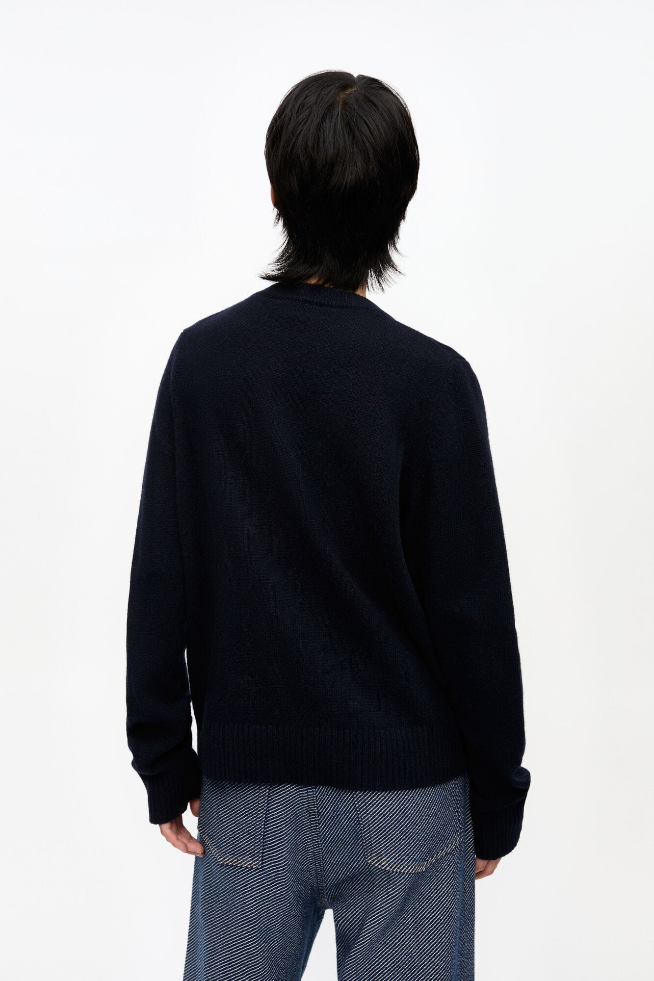 GANNI Discount Dark Blue Graphic Wool Mix Baseball Sweater