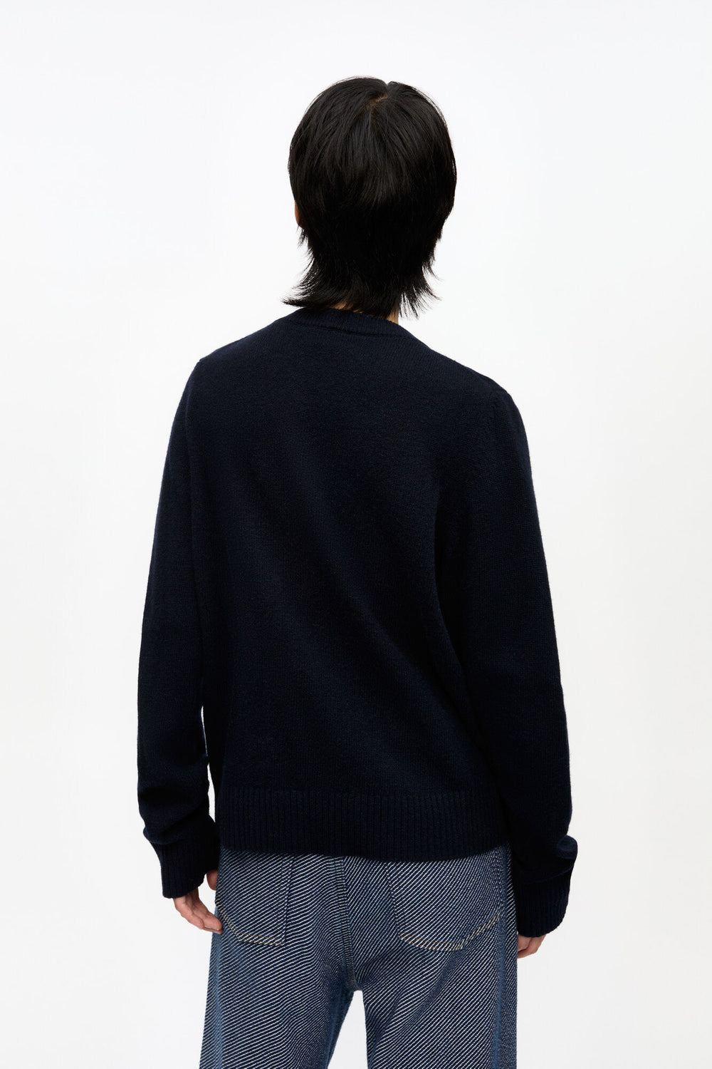 GANNI Discount Dark Blue Graphic Wool Mix Baseball Sweater