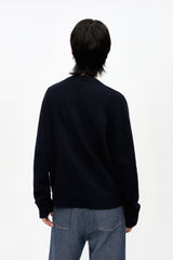 GANNI Discount Dark Blue Graphic Wool Mix Baseball Sweater