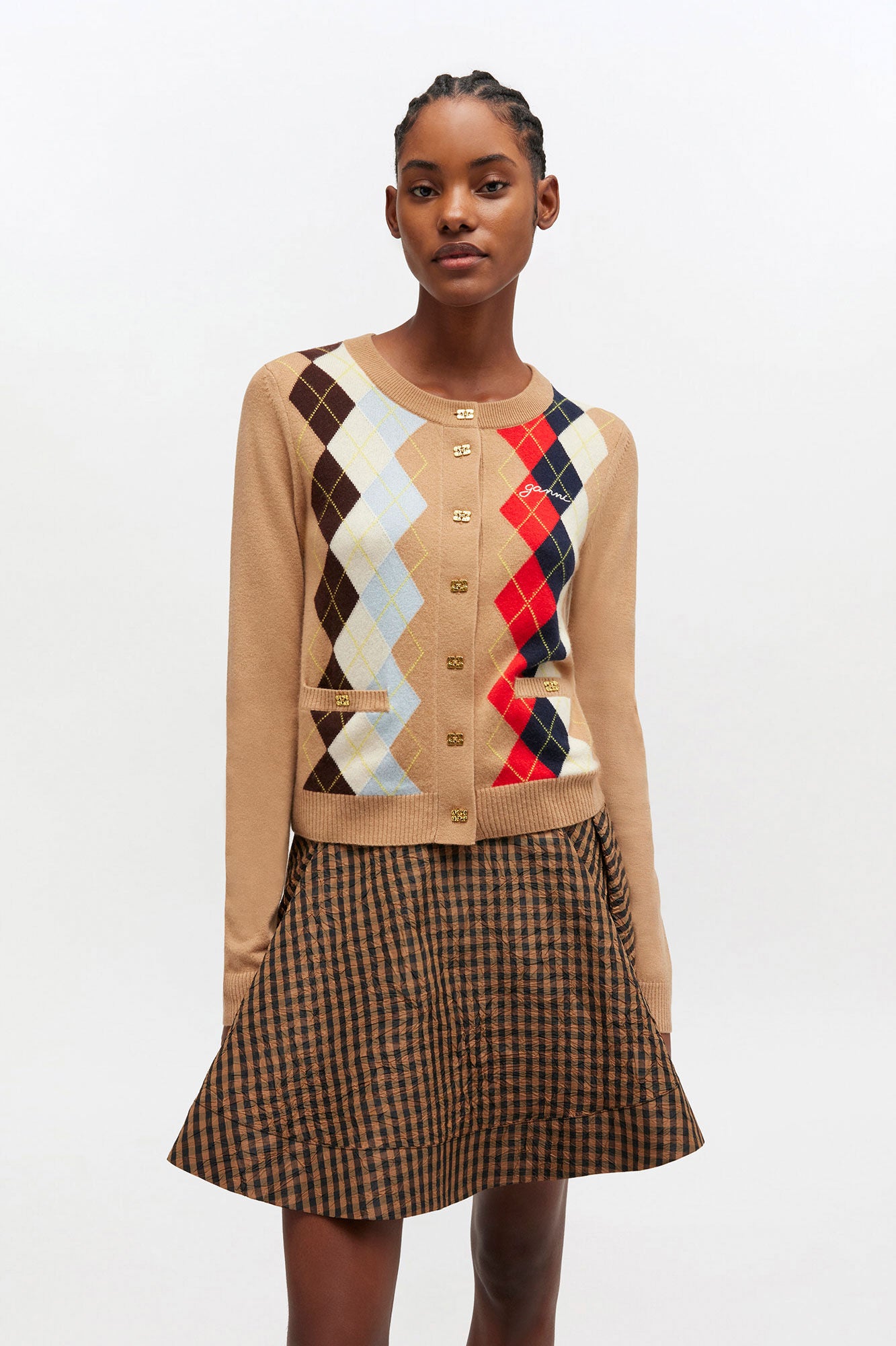 GANNI Hot Sale Argyle Print Cardigan