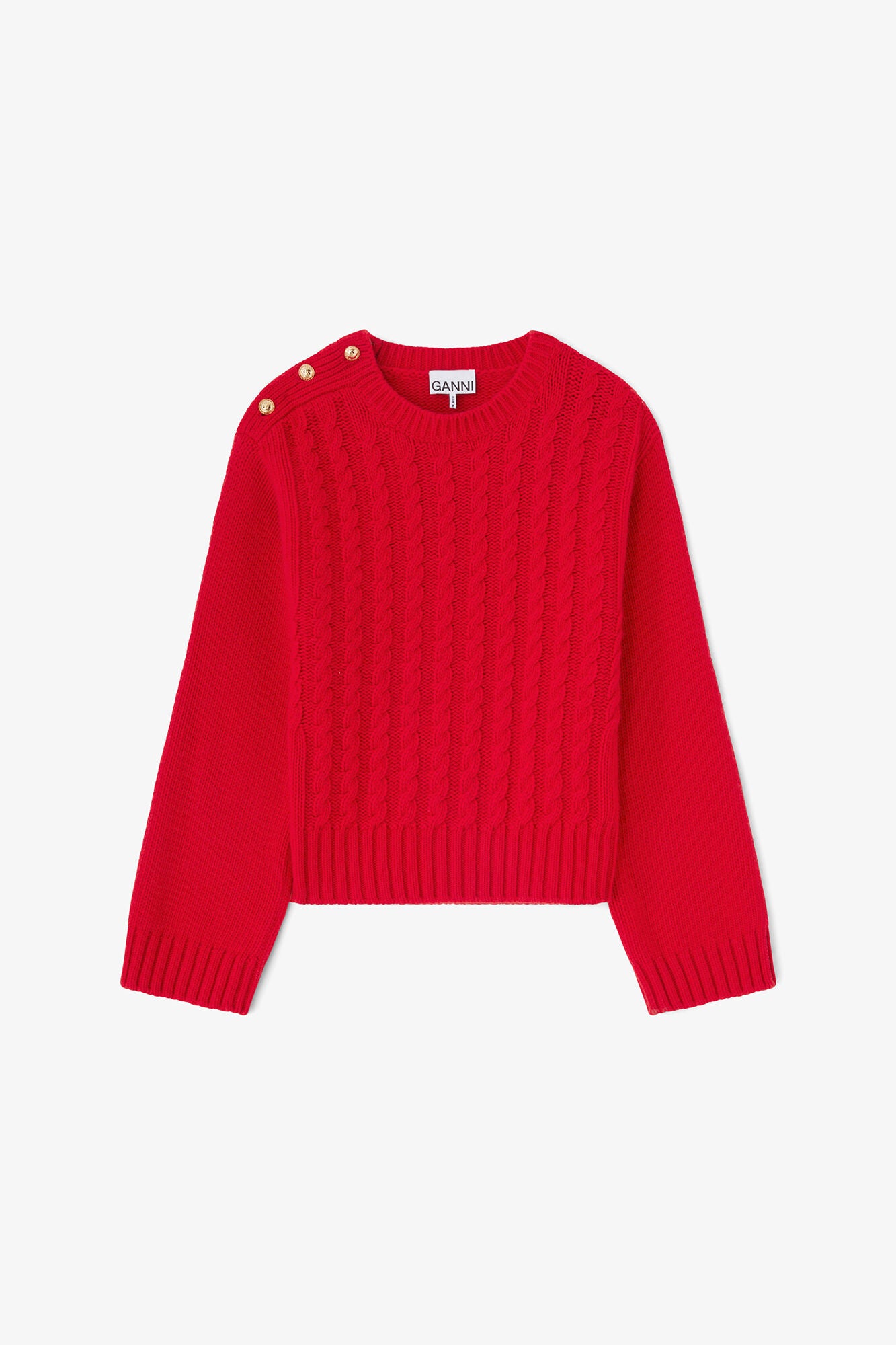 GANNI Discount Red Cable Wool Mix Sweater