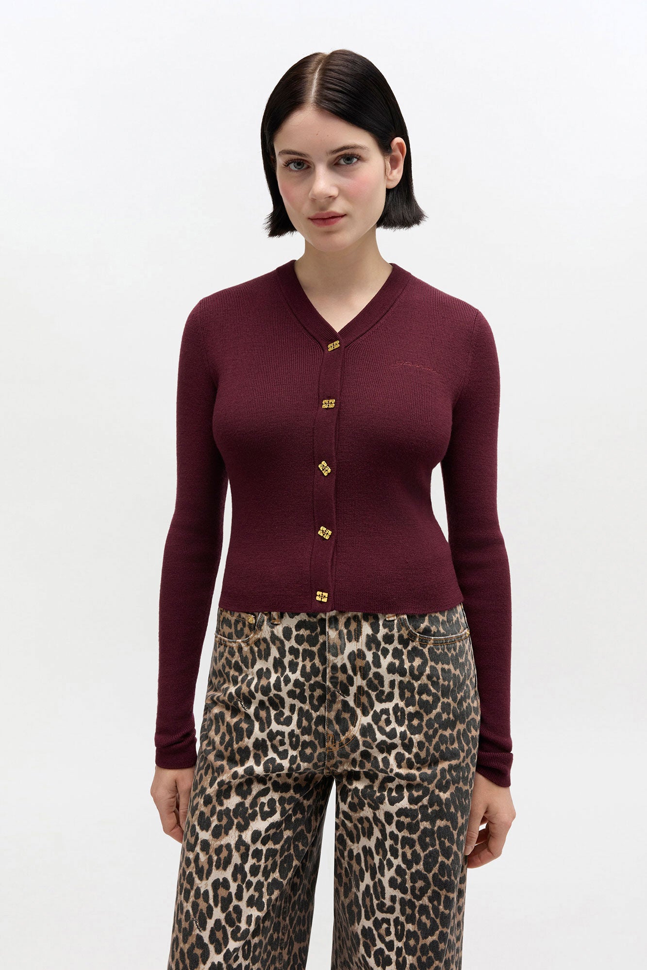 GANNI Online Ribbed V-Neck Cardigan