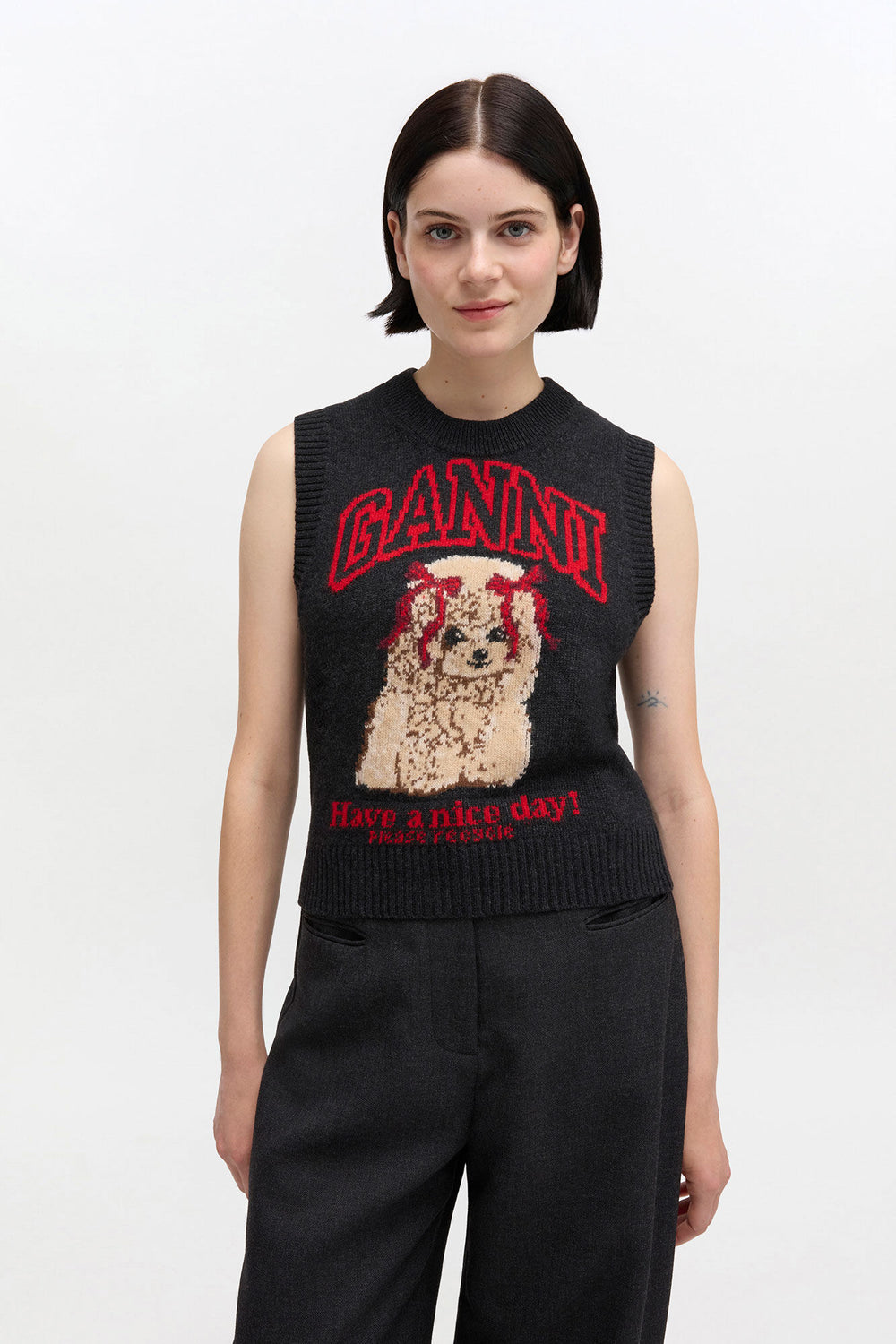 GANNI Discount Graphic Wool Vest