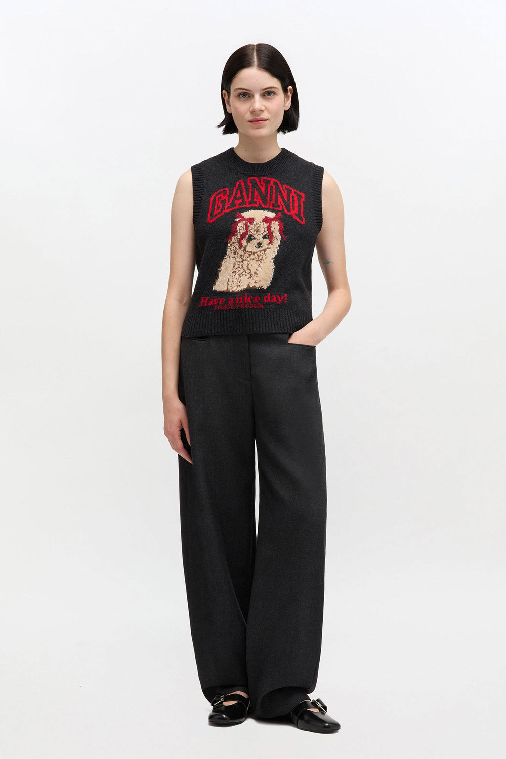 GANNI Discount Graphic Wool Vest