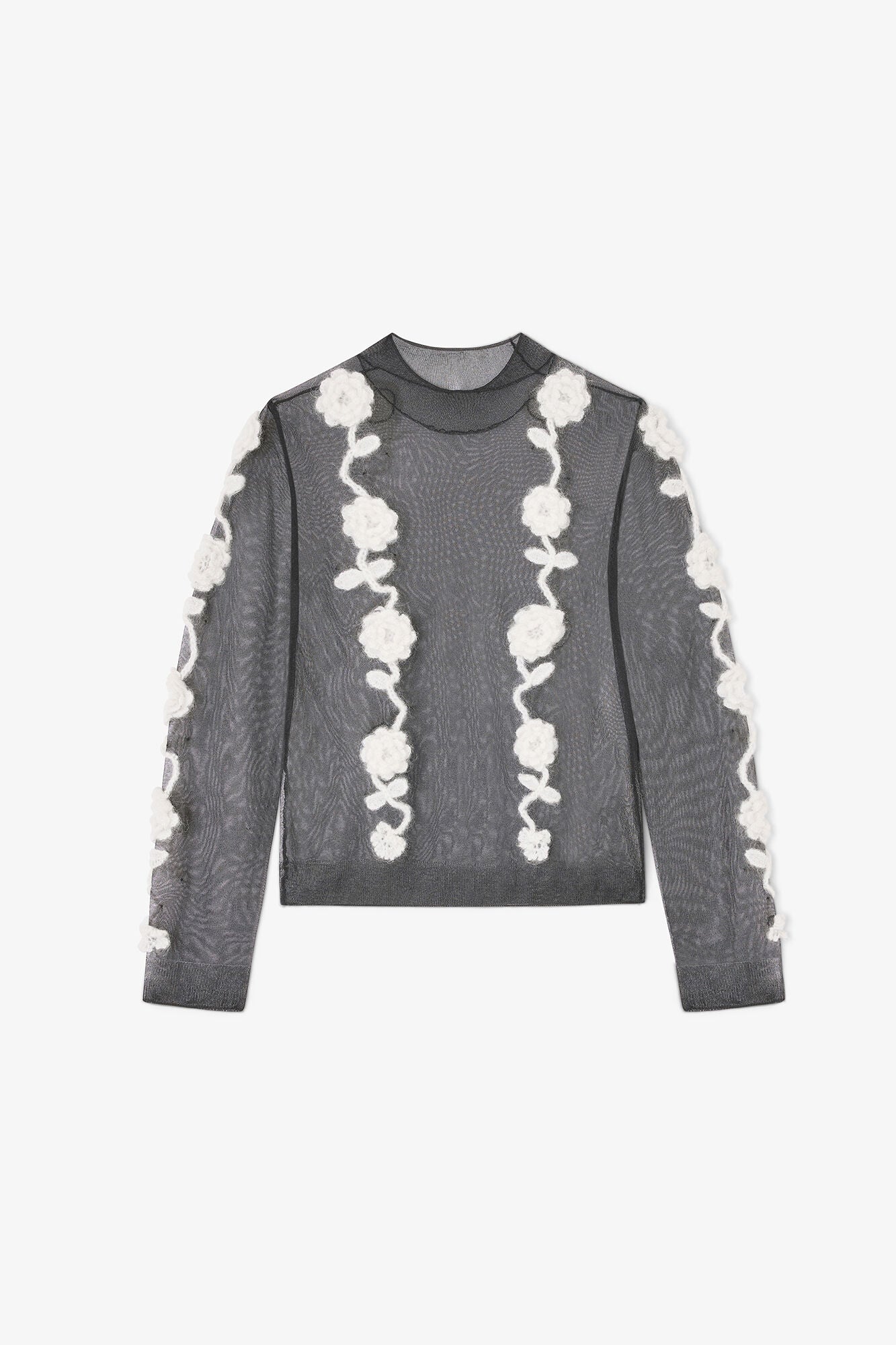 GANNI Sale Black Flower Crochet Turtleneck