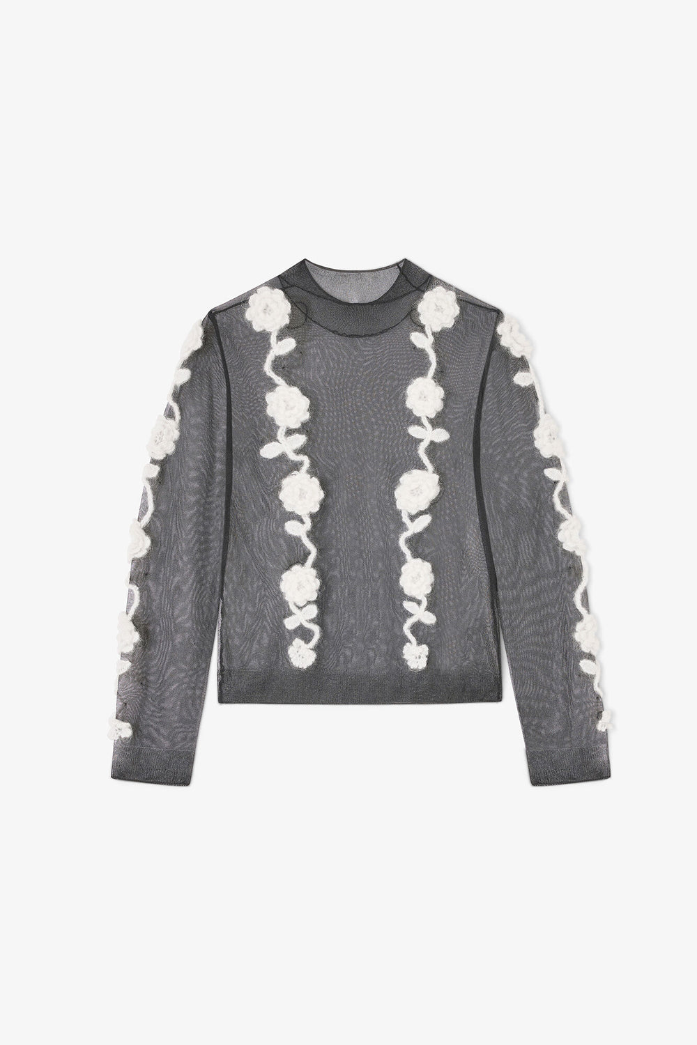 GANNI Sale Black Flower Crochet Turtleneck