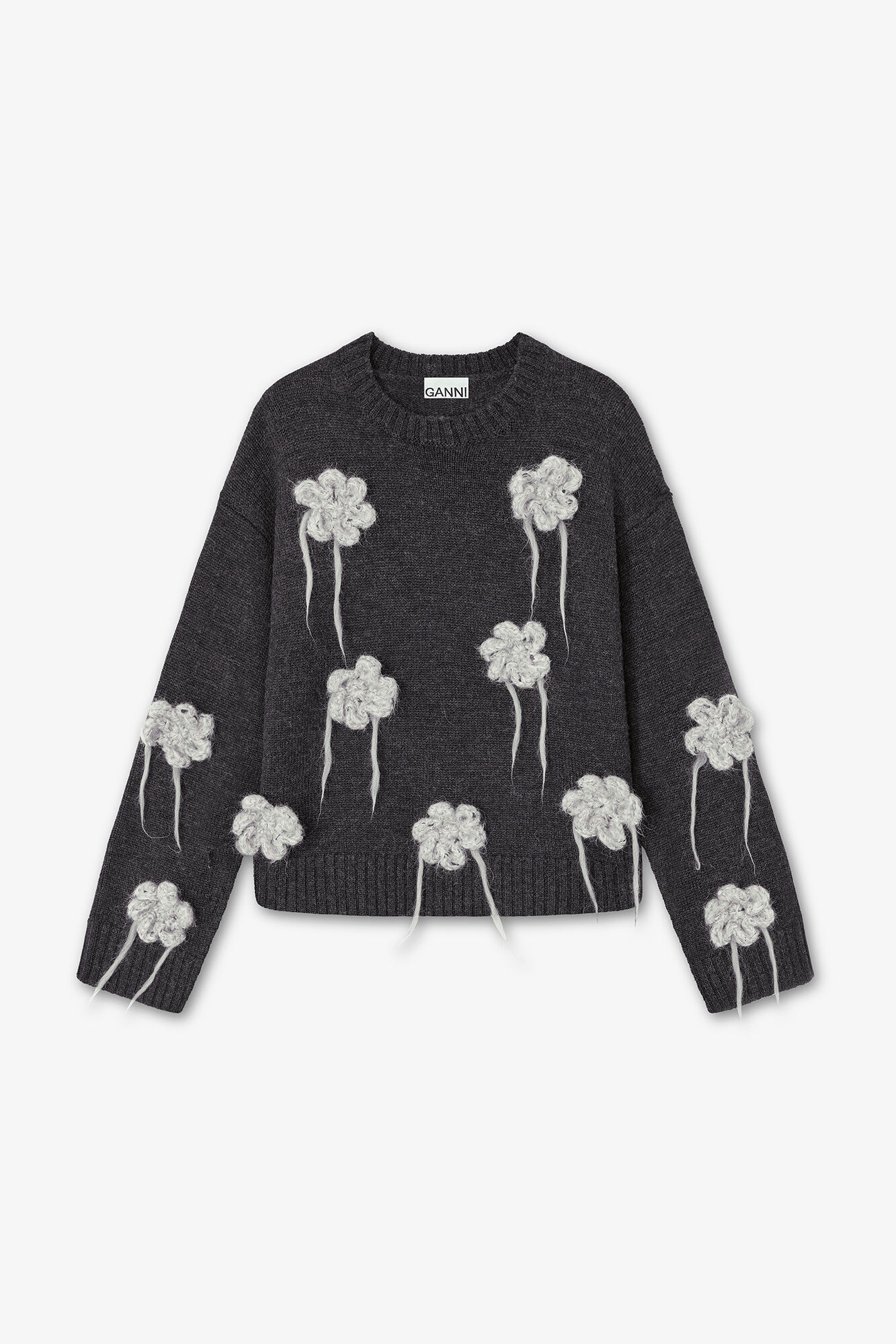 GANNI For Sale Dark Grey Flower Crochet Sweater