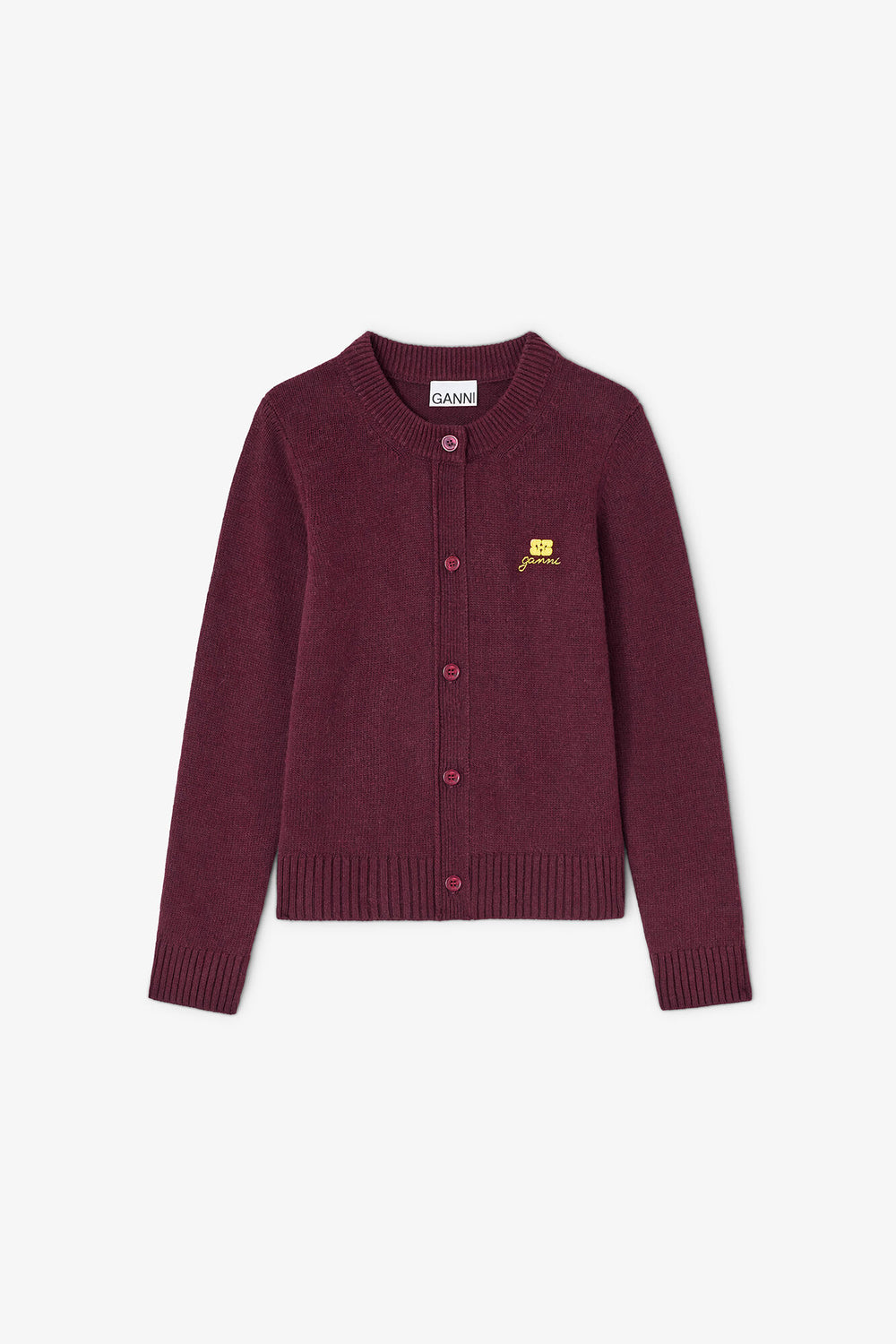 GANNI New Burgundy Wool Mix Cardigan