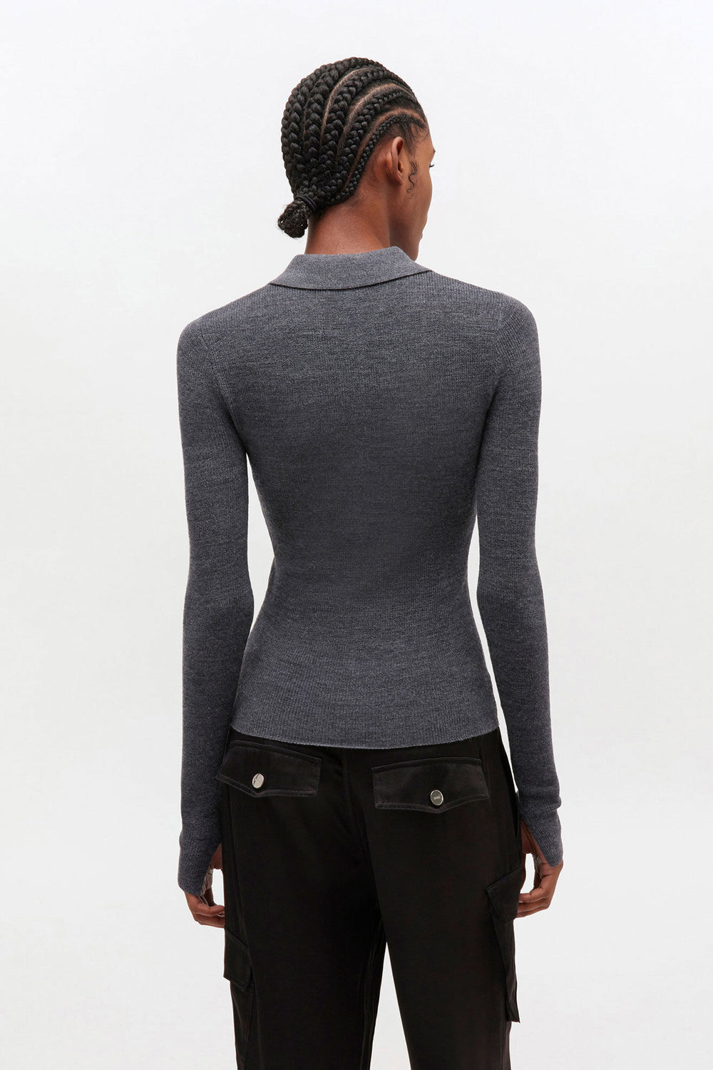 GANNI Discount Dark Grey Knitted Polo Shirt