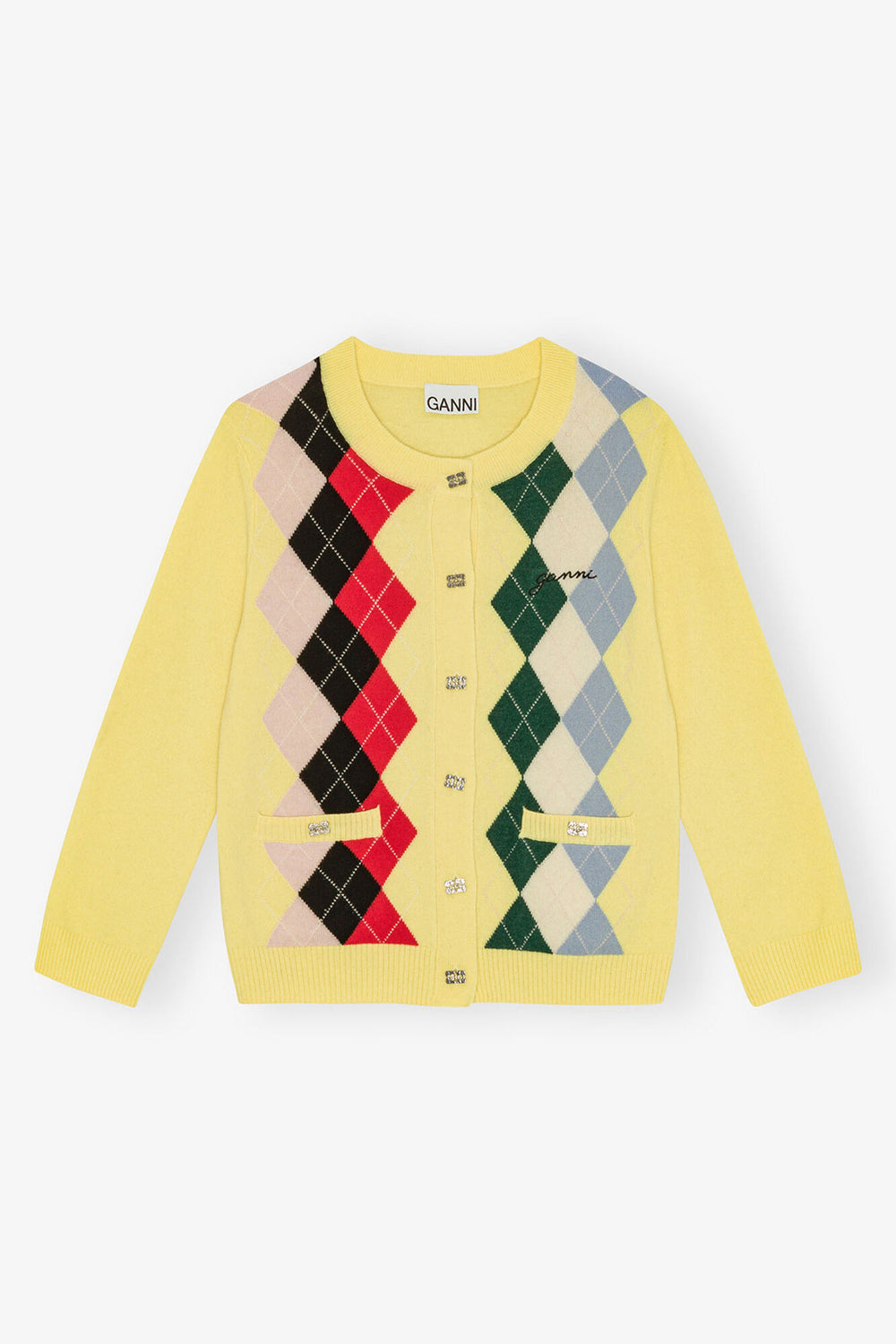 GANNI On Sale Yellow Check Cardigan