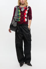 GANNI For Sale Burgundy Check Cardigan