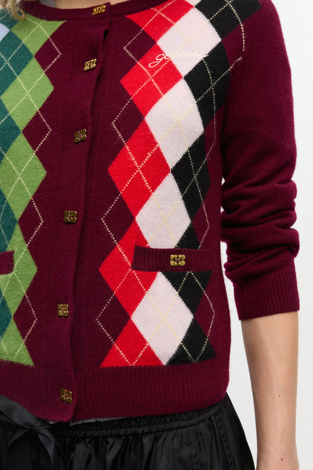 GANNI For Sale Burgundy Check Cardigan