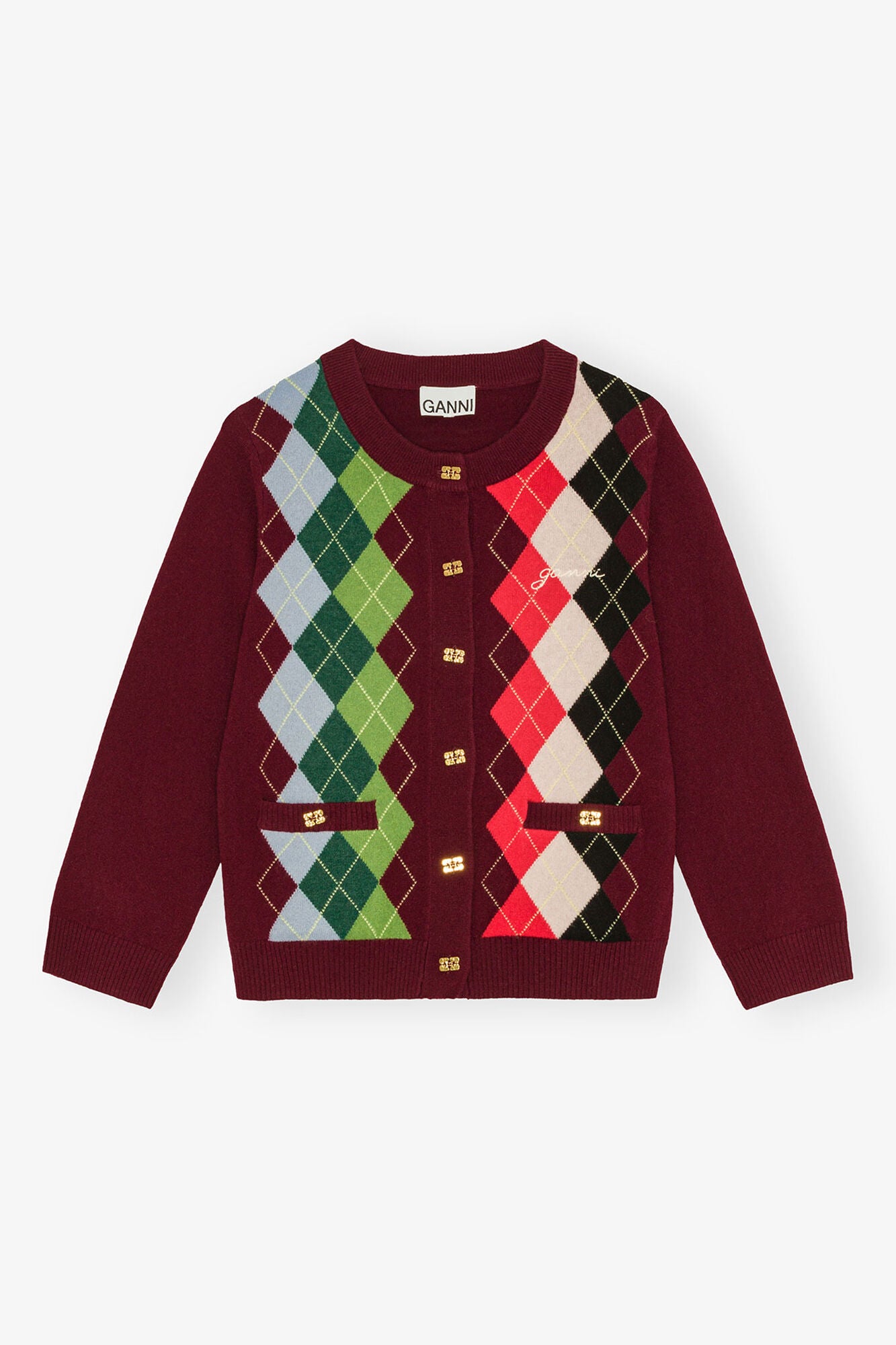 GANNI For Sale Burgundy Check Cardigan