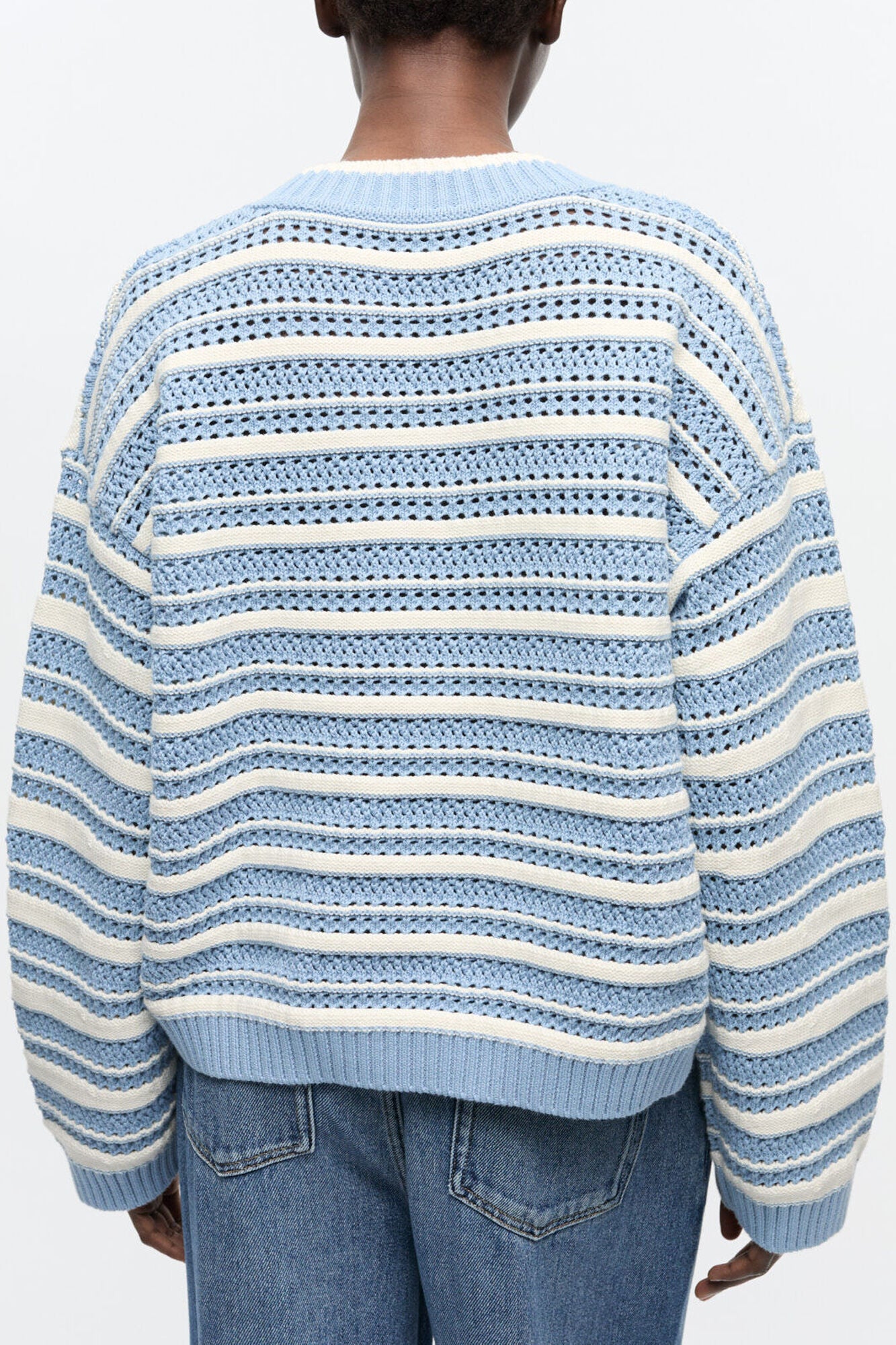 GANNI Hot Sale Blue Striped Cotton V-neck Sweater