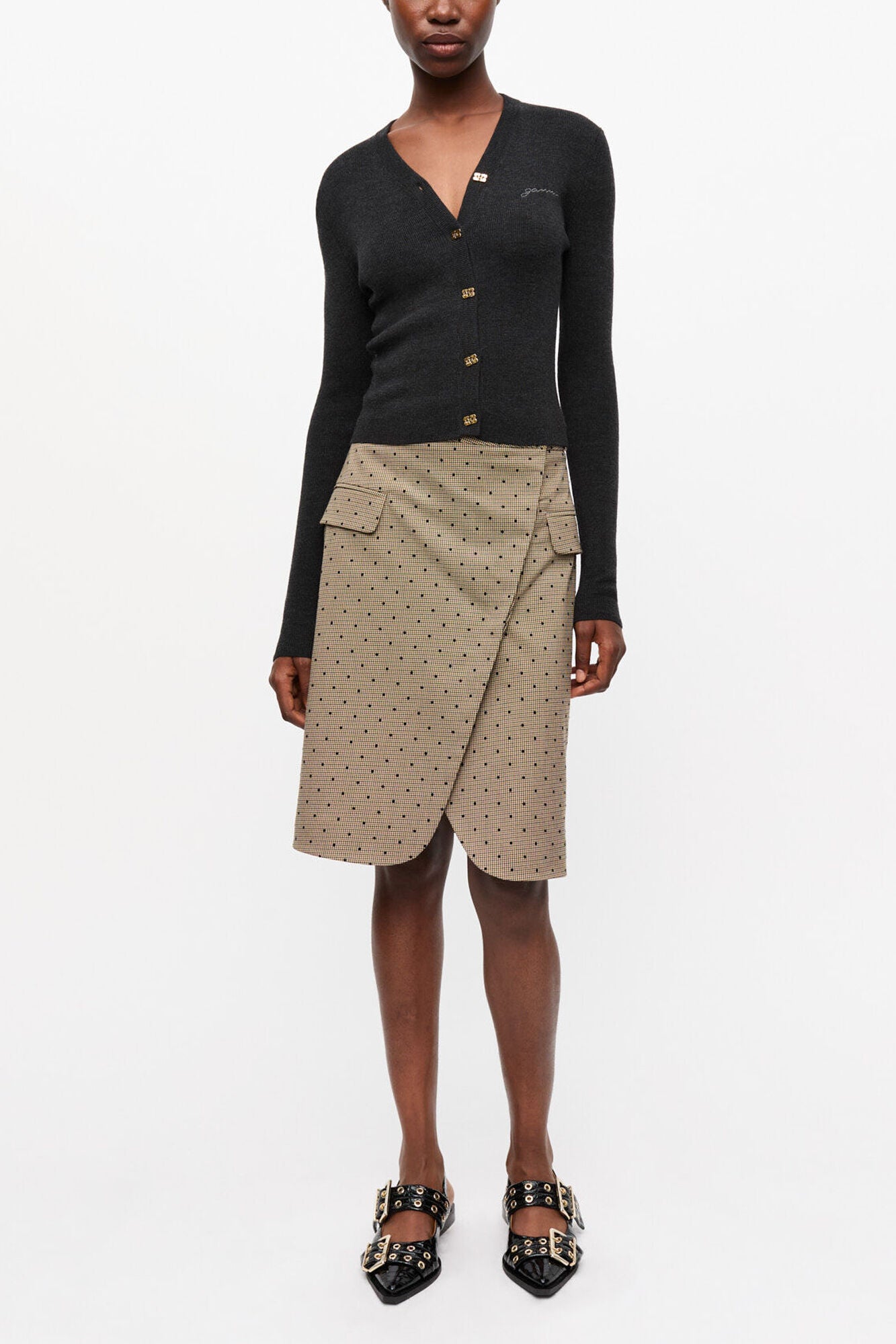GANNI Discount Black Mini Ribbed Merino Cardigan