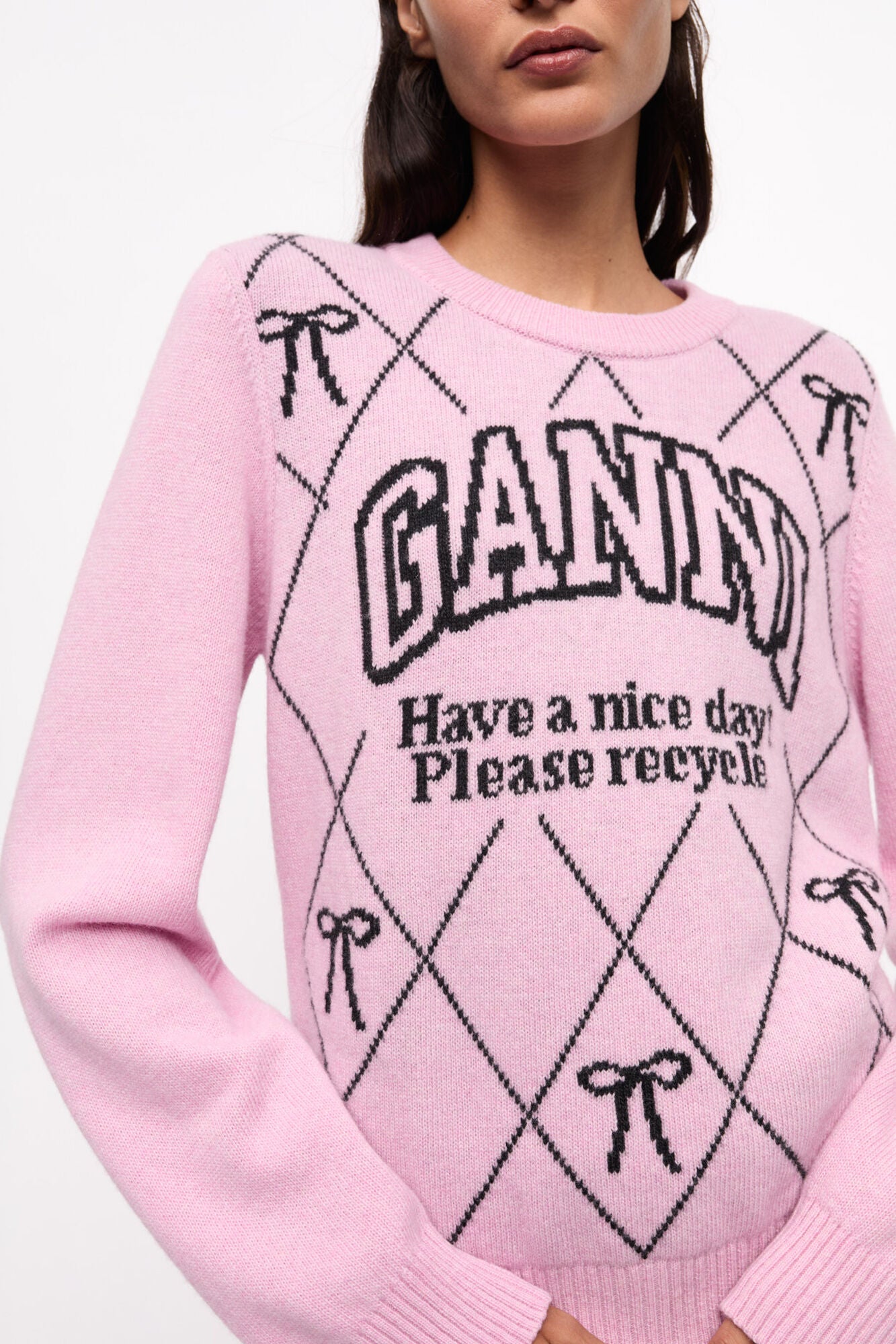 GANNI On Sale Pink Graphic Bow Sweater