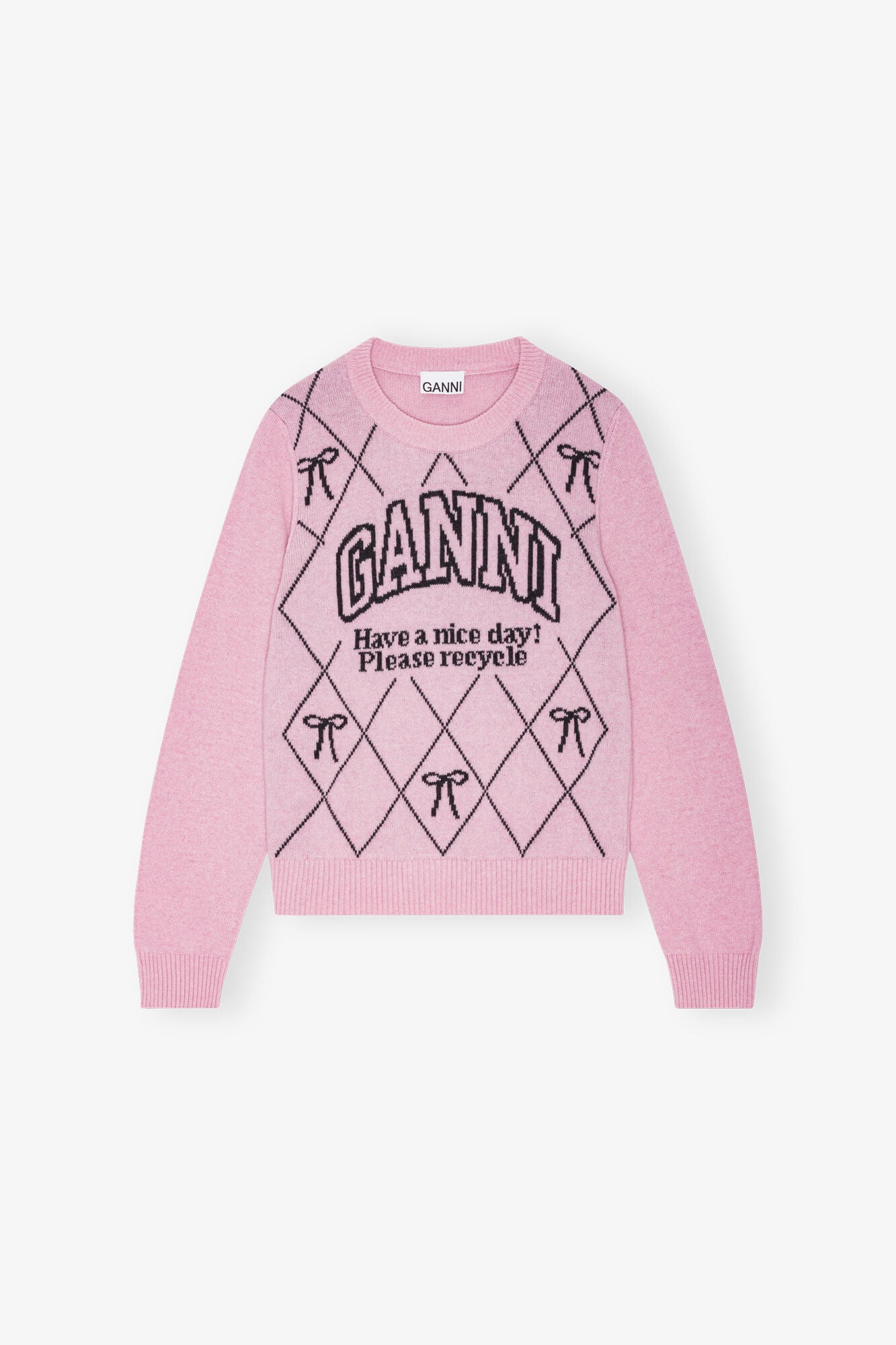 GANNI On Sale Pink Graphic Bow Sweater