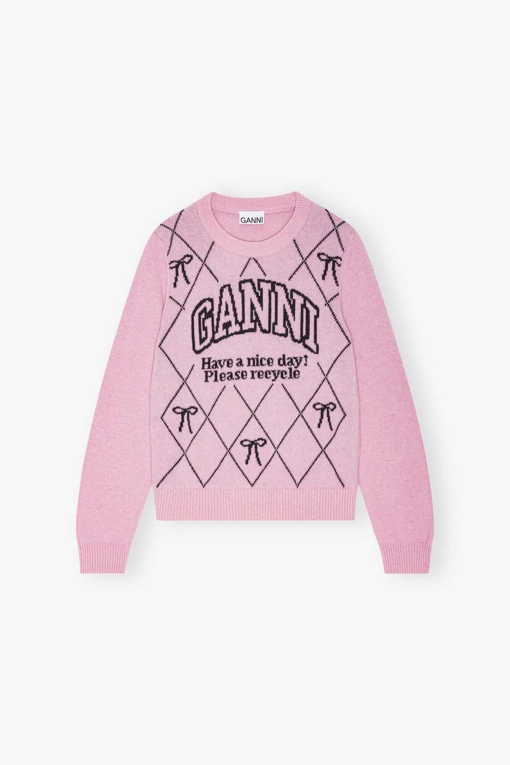 GANNI On Sale Pink Graphic Bow Sweater